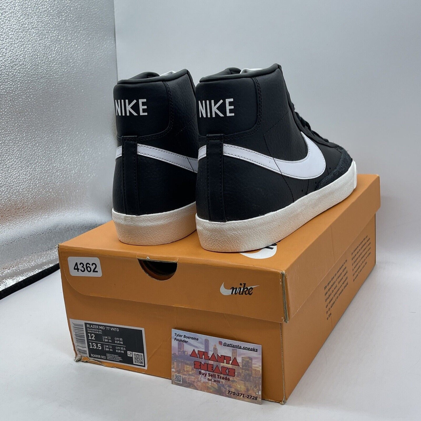 Size 12 - Nike Blazer '77 Leather Mid Black White (BQ6806-002)