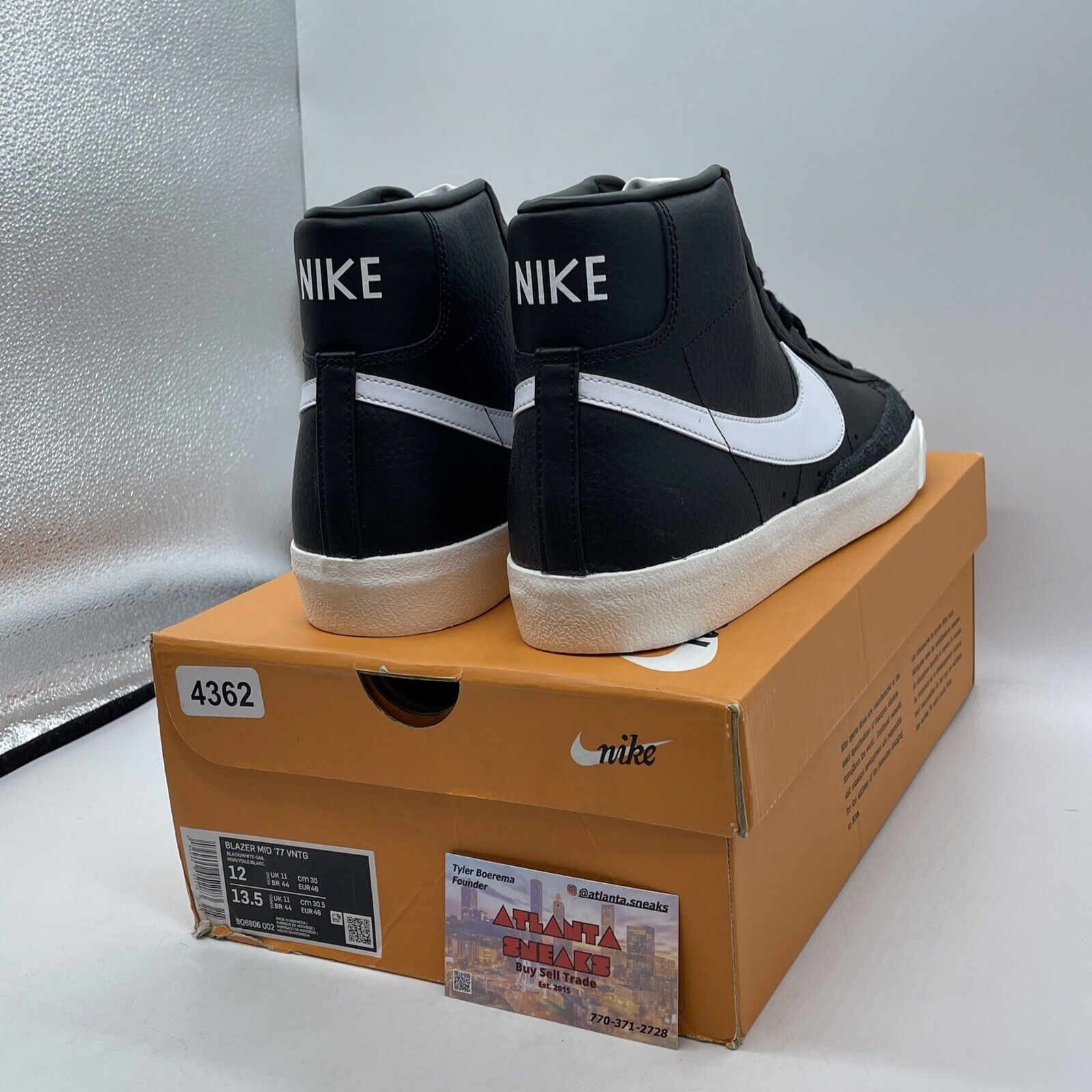 Size 12 - Nike Blazer '77 Leather Mid Black White (BQ6806-002)