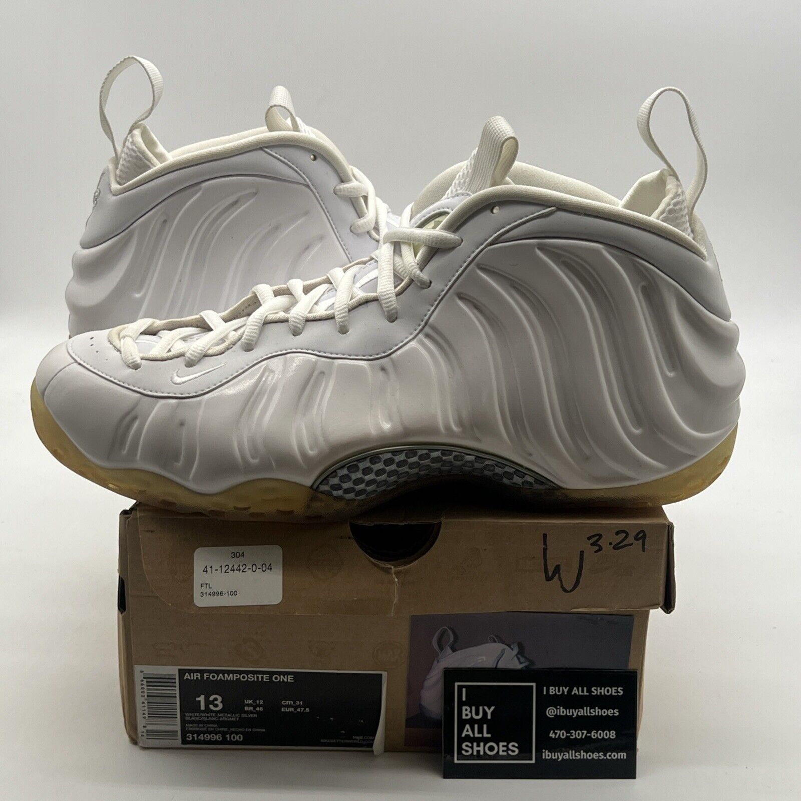 Size 13 - Nike Air Foamposite One White-Out (314996-100)