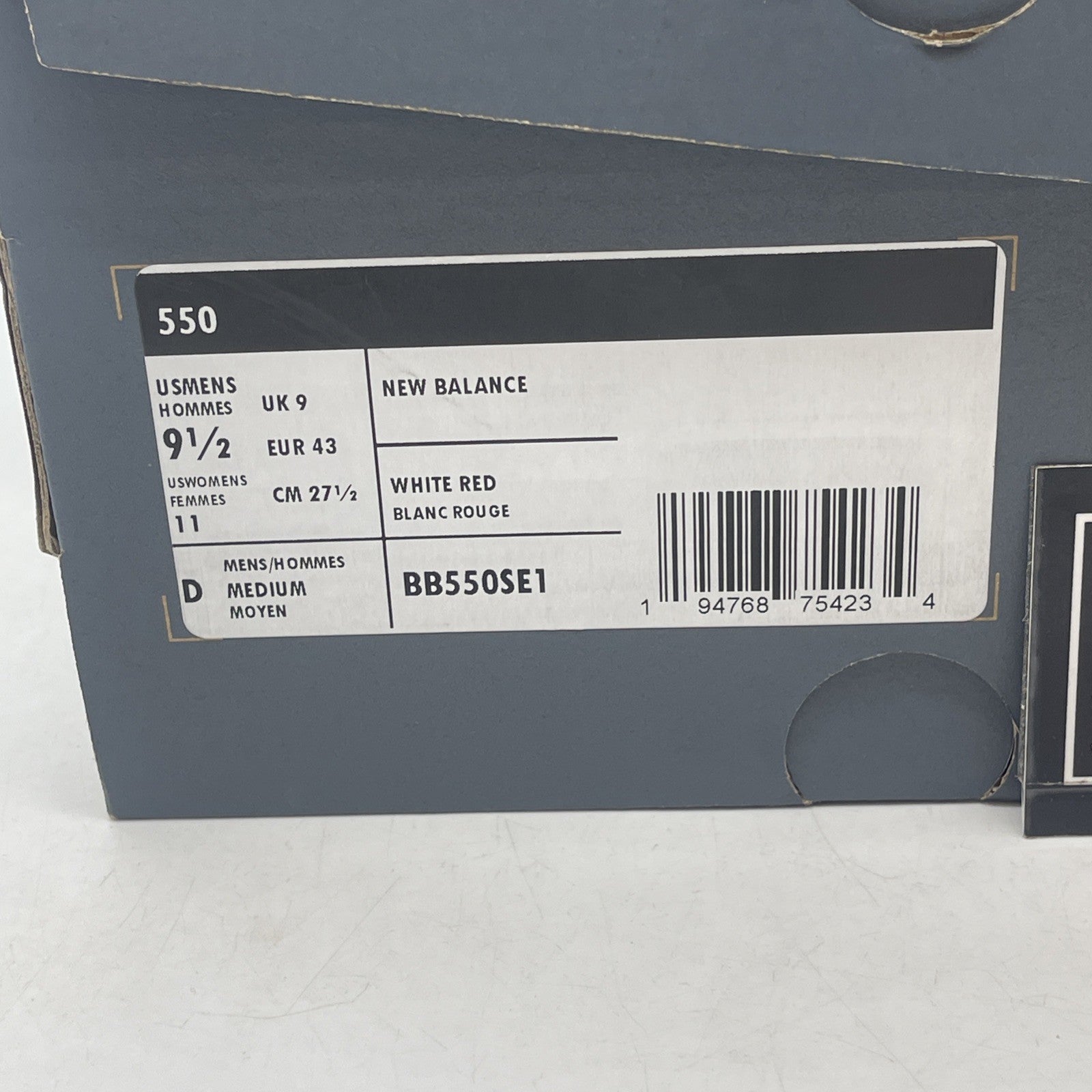 Size 9.5 - New Balance 550 White Team Red White Leather (BB550SE1)