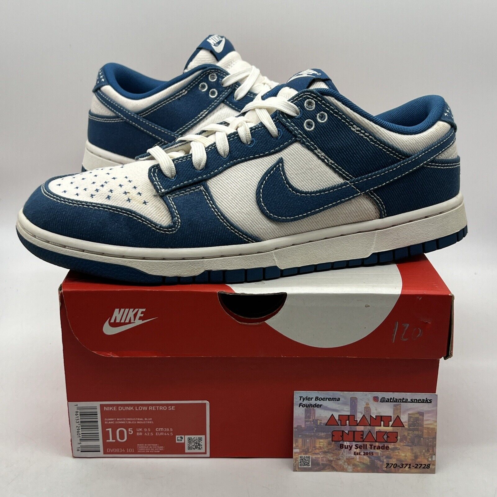 Size 10.5 - Nike Dunk Low SE Sashiko - Industrial Blue White (DV0834-101)