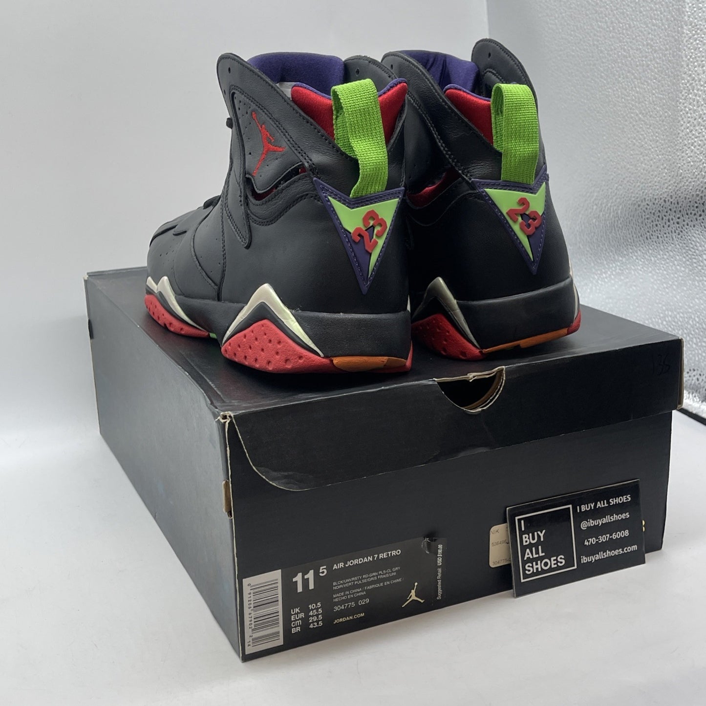 Size 11.5 - Air Jordan 7 Retro Marvin the Martian Black Leather (304775-029)
