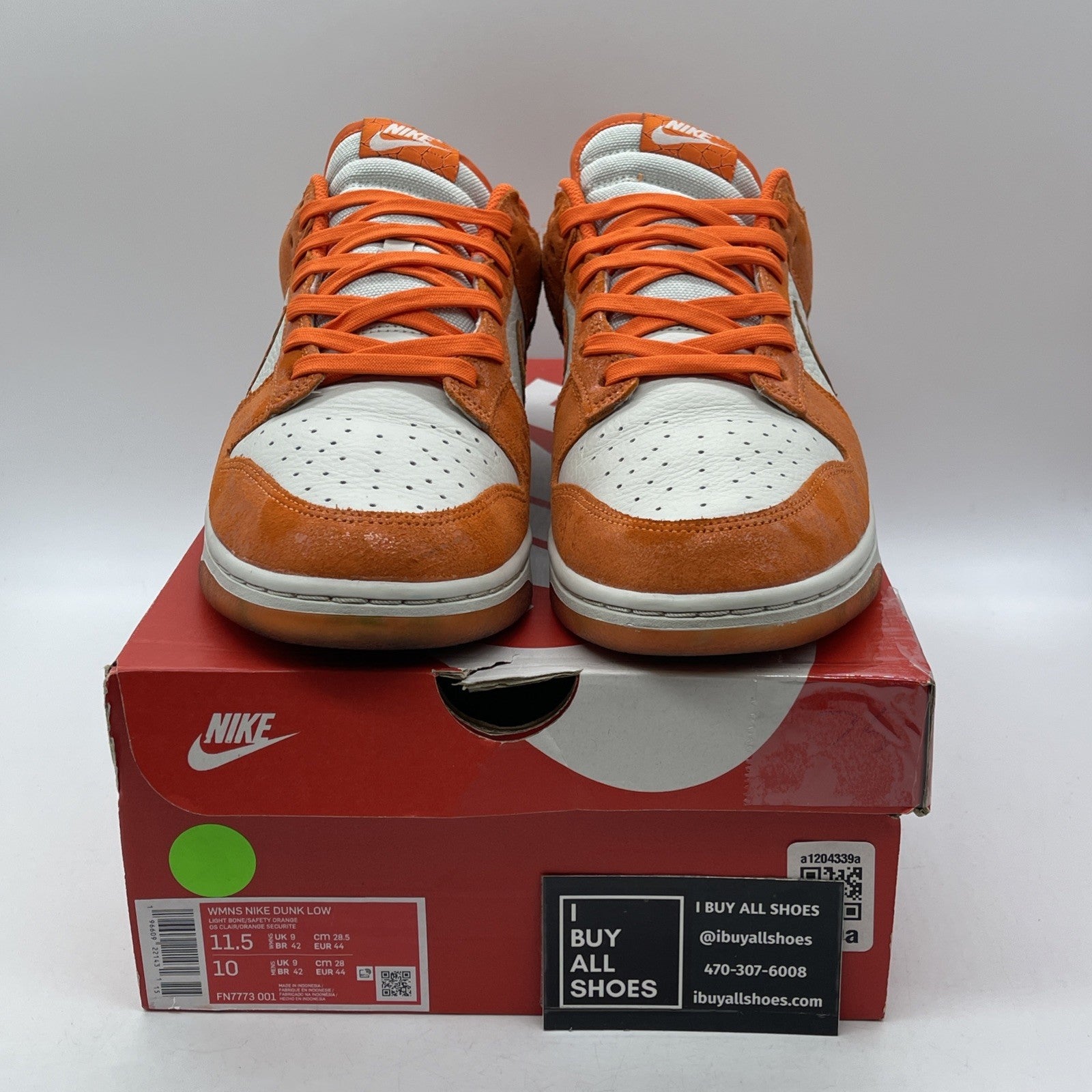 Size 11.5W - Nike Dunk Low Cracked Orange White Suede Leather (FN7773-001)