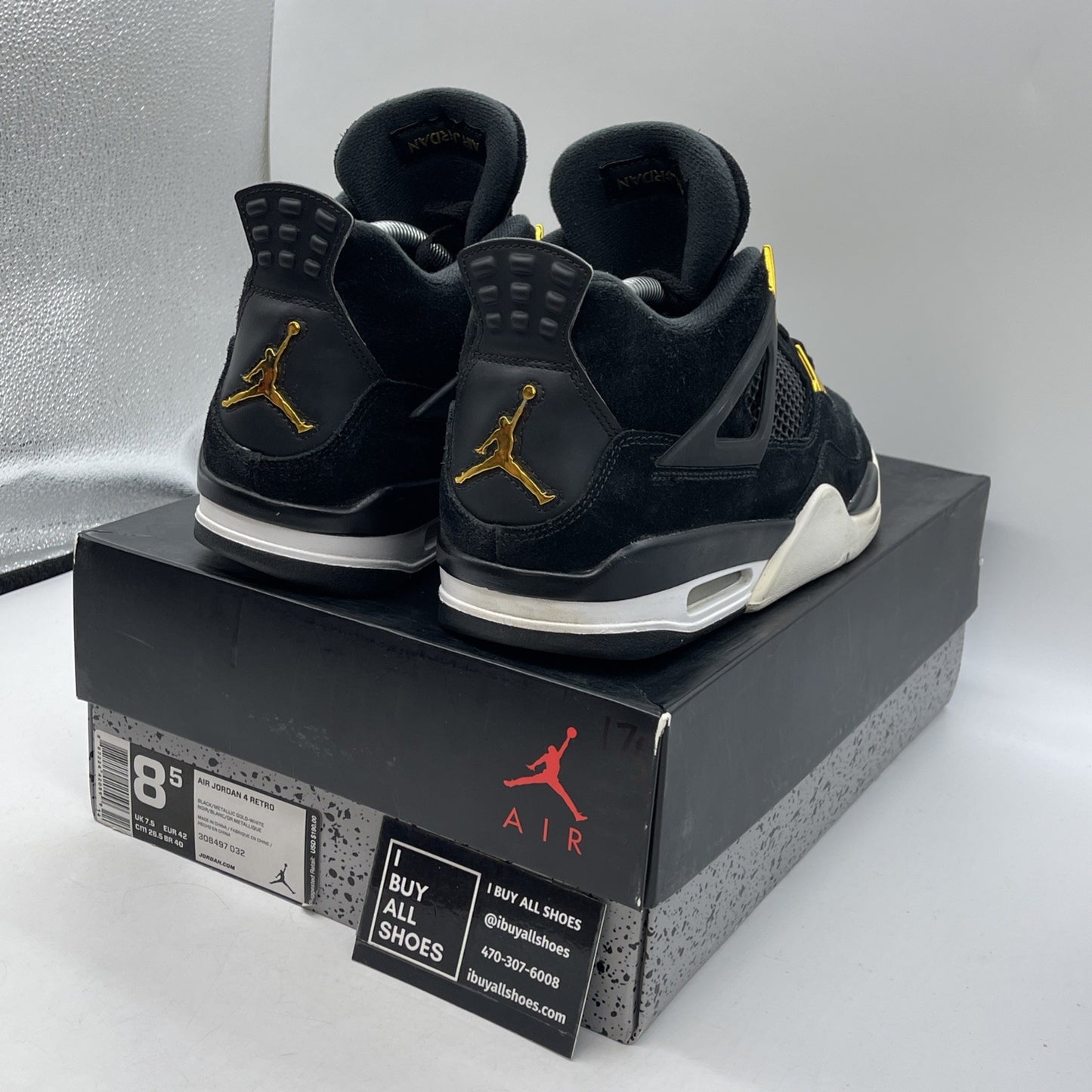 Size 8.5 - Jordan 4 Retro Royalty Black Gold Suede (308497-032)