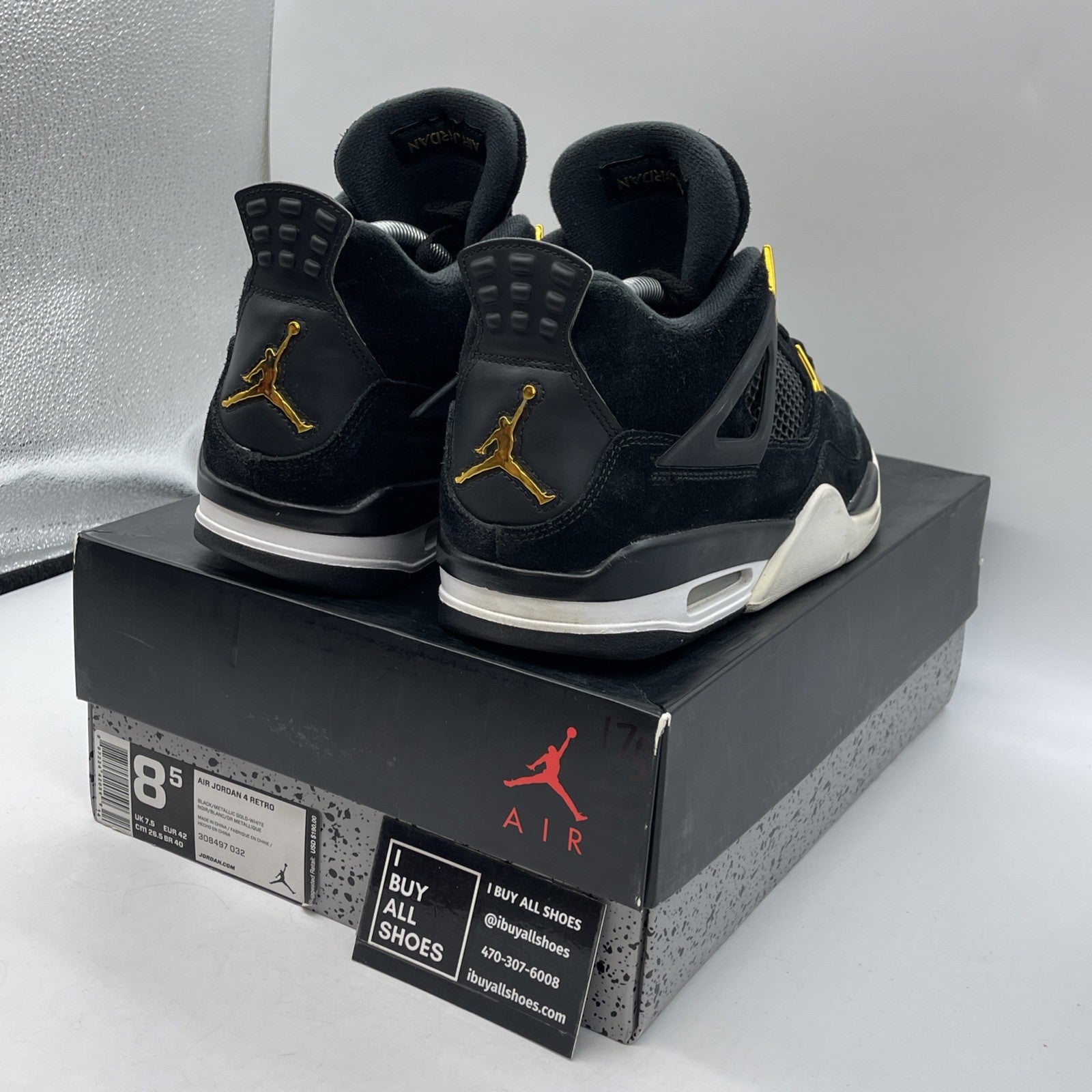 Size 8.5 - Jordan 4 Retro Royalty Black Gold Suede (308497-032)