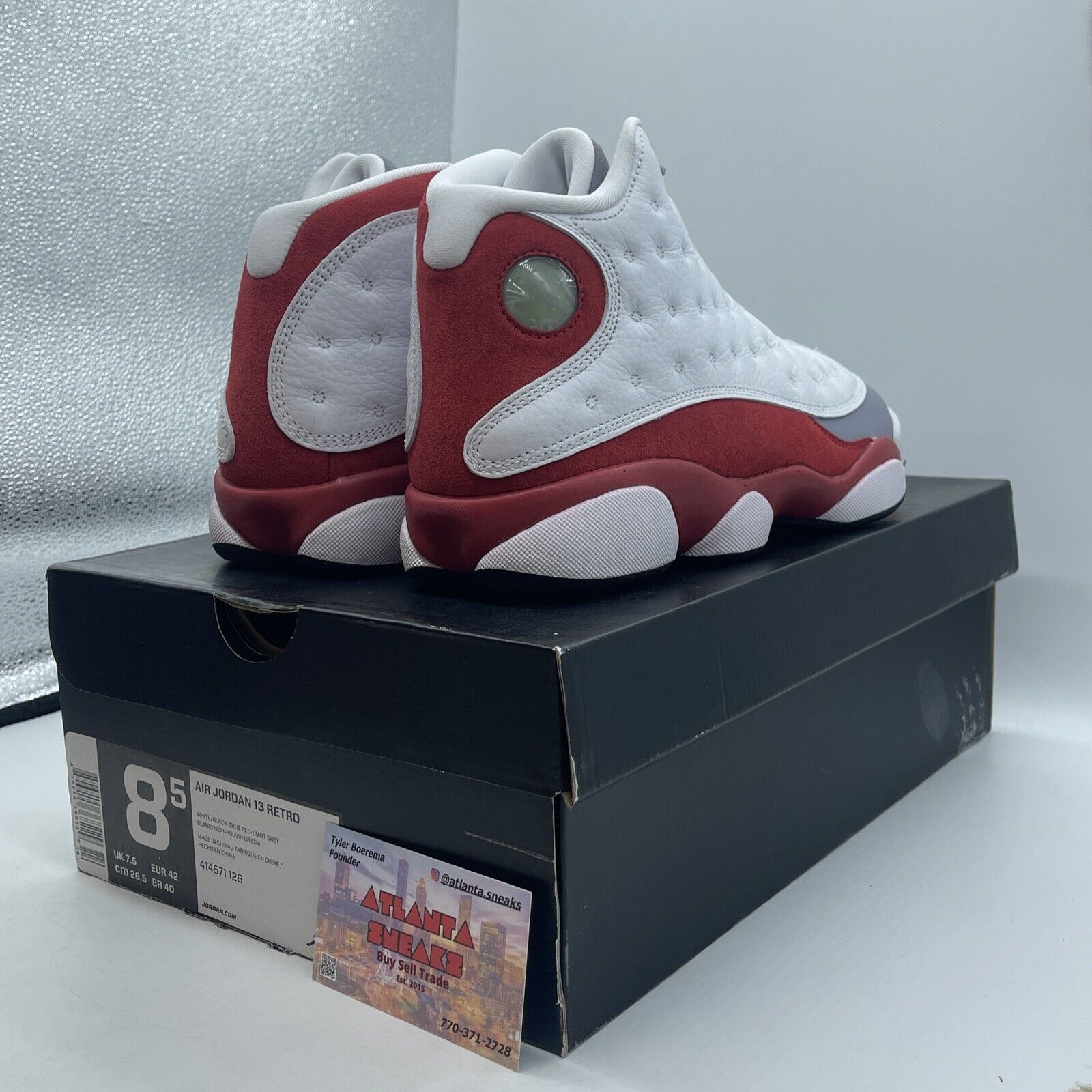 Size 8.5 - Air Jordan 13 Retro 2014 Grey Toe White Red Suede (414571-126)