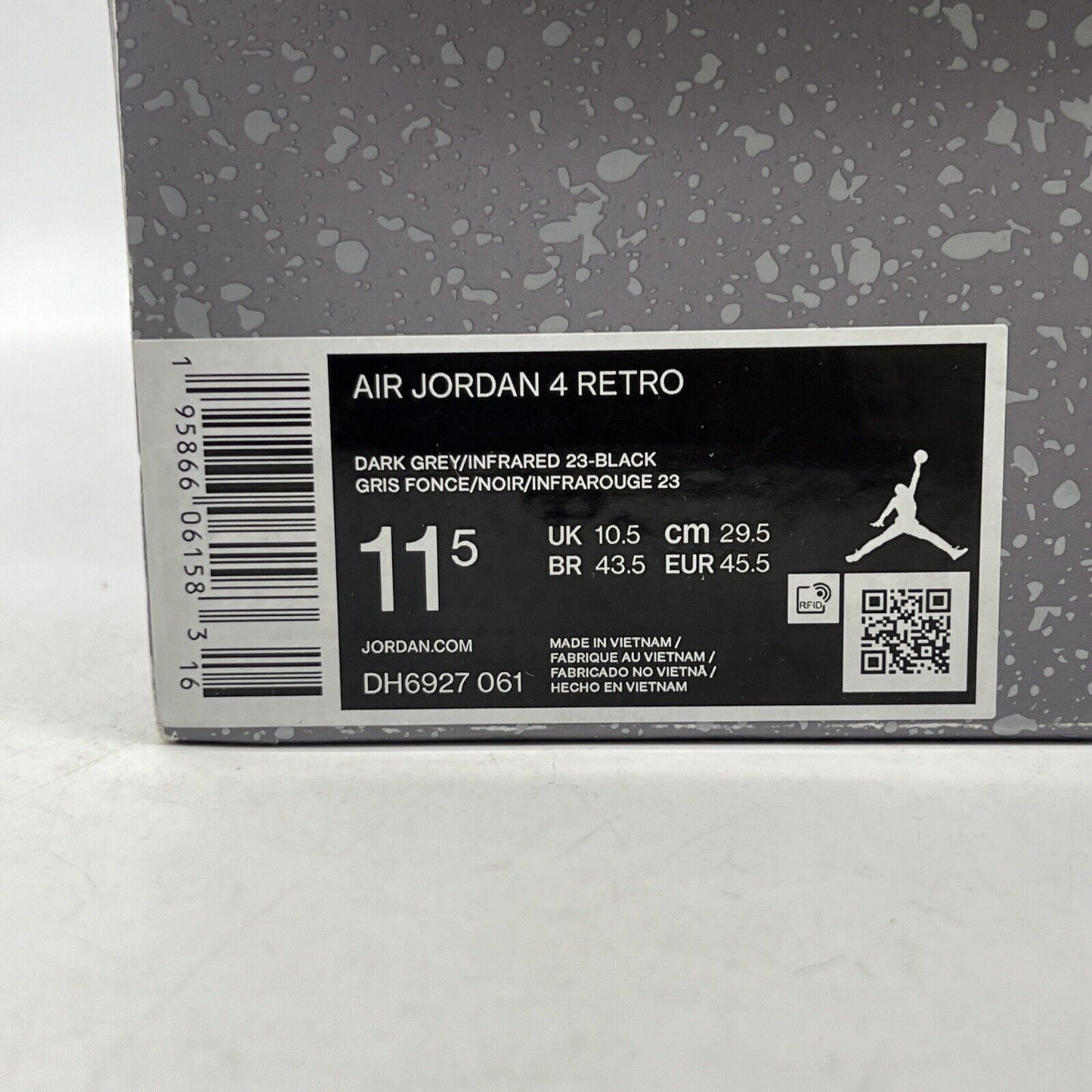 Size 11.5 - Jordan 4 Retro Mid Infrared Grey Black White Suede (DH6927-061)