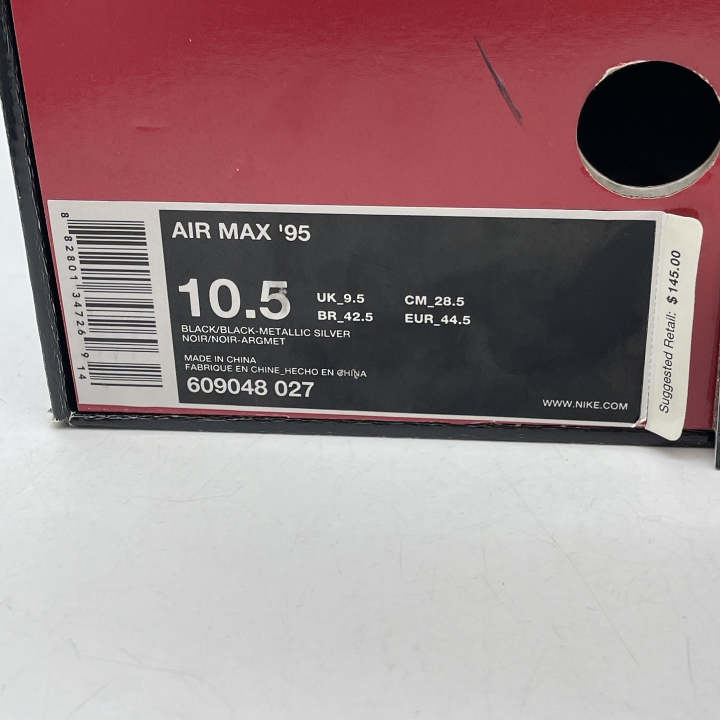 Size 10.5 - Nike Air Max 95 Black Silver Leather (609048-027)