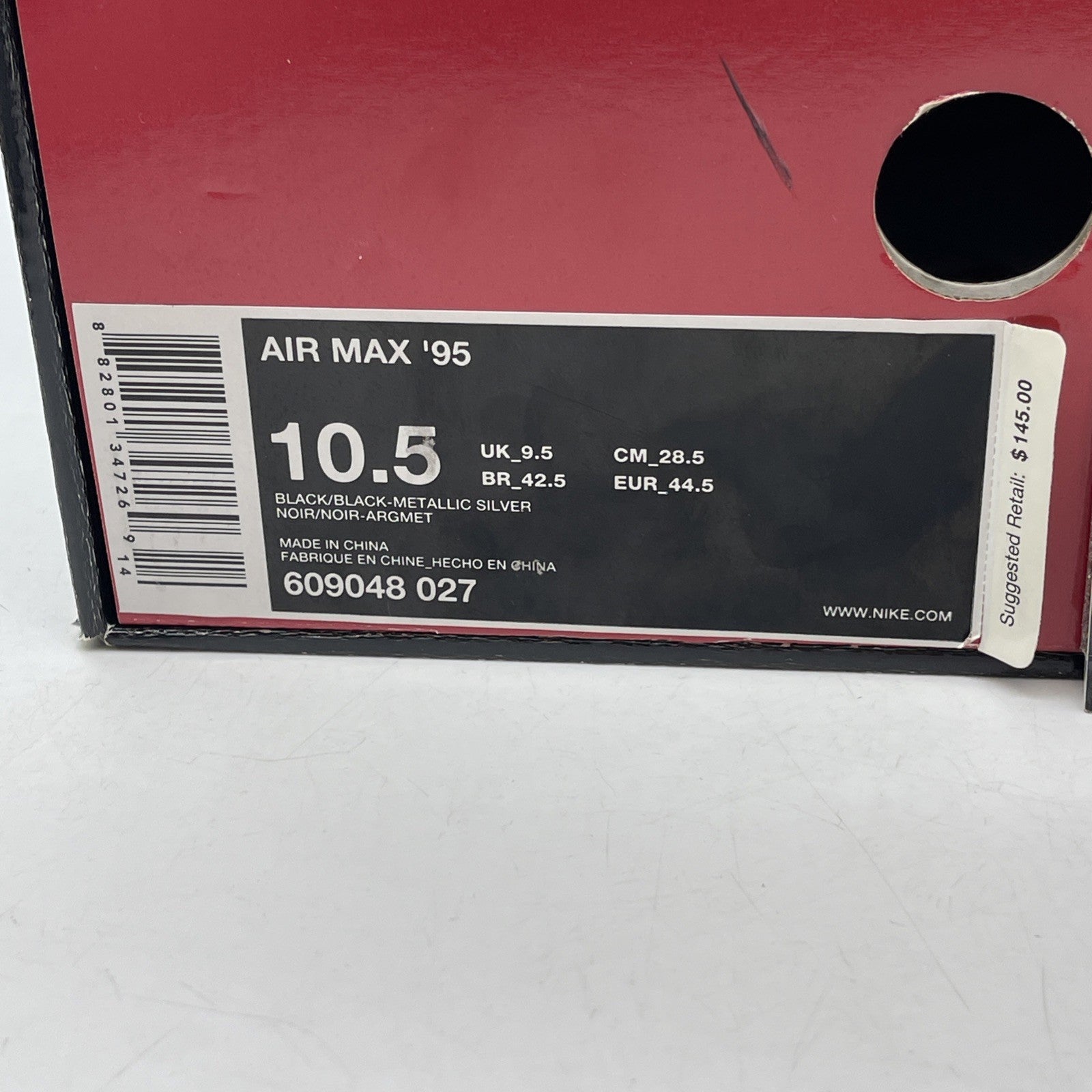 Size 10.5 - Nike Air Max 95 Black Silver Leather (609048-027)
