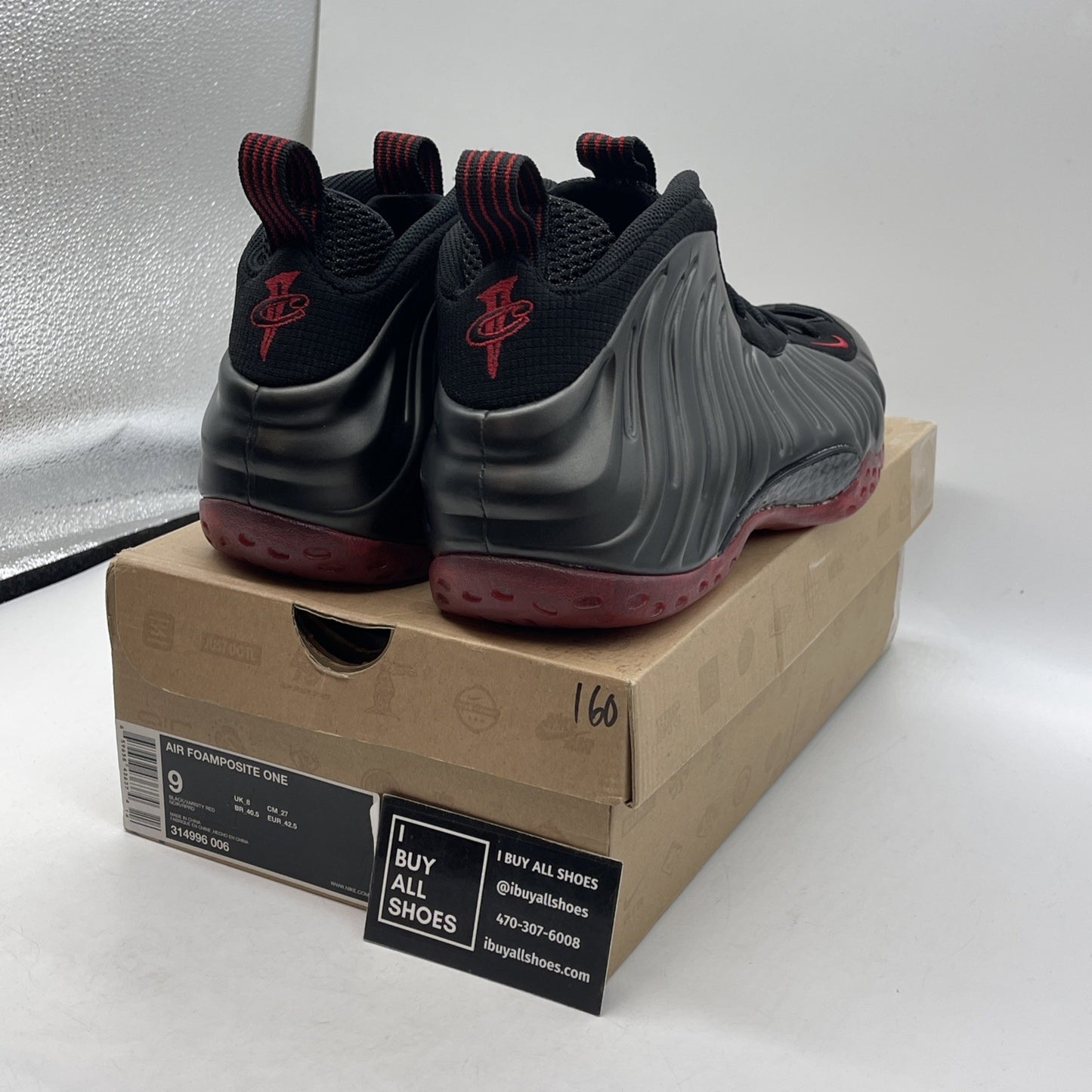 Size 9 - Nike Air Foamposite One 2010 Cough Drop Black Red Leather (314996-006)