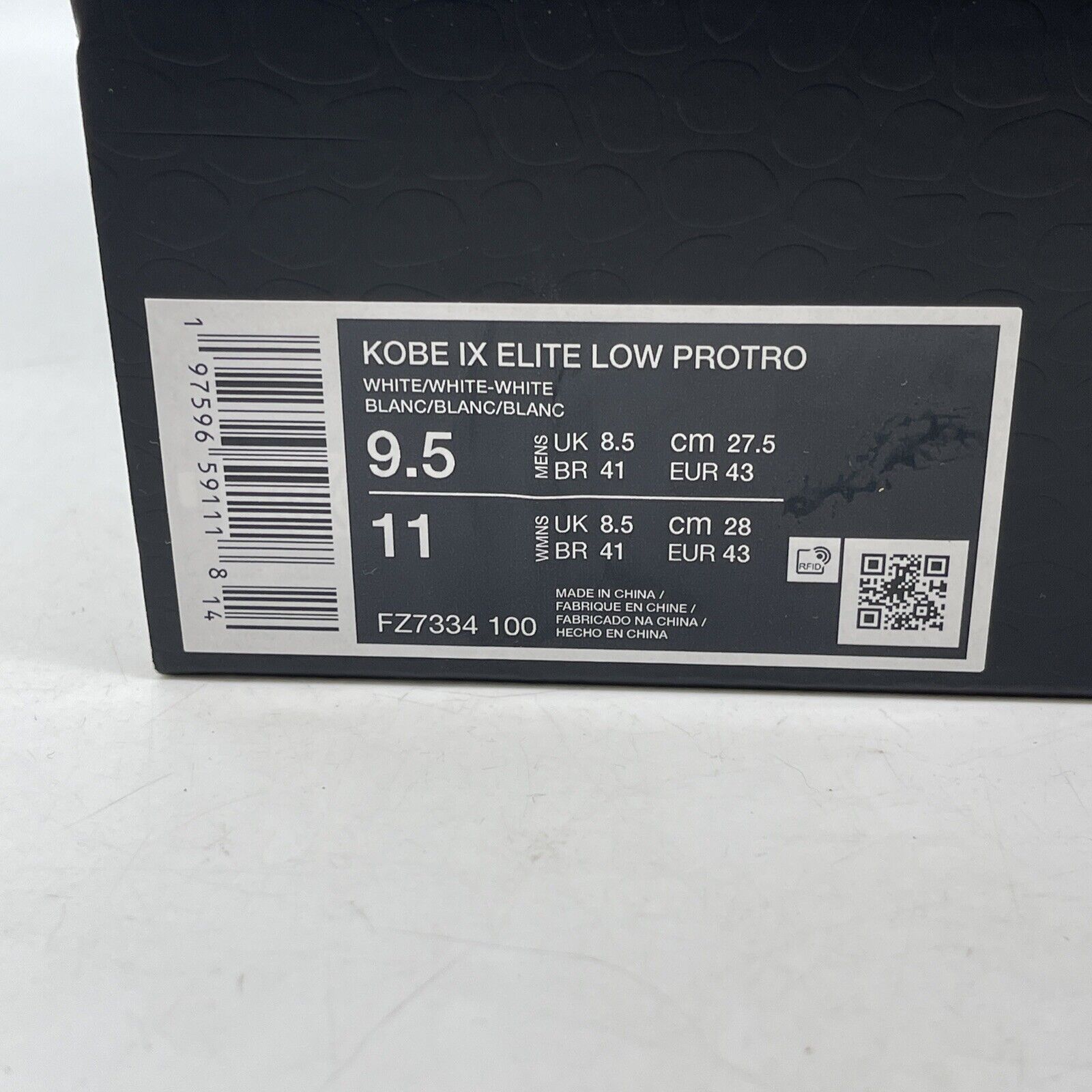 Size 9.5 - Nike Kobe 9 Elite Protro Low Halo White Black Suede (FZ7334-100)