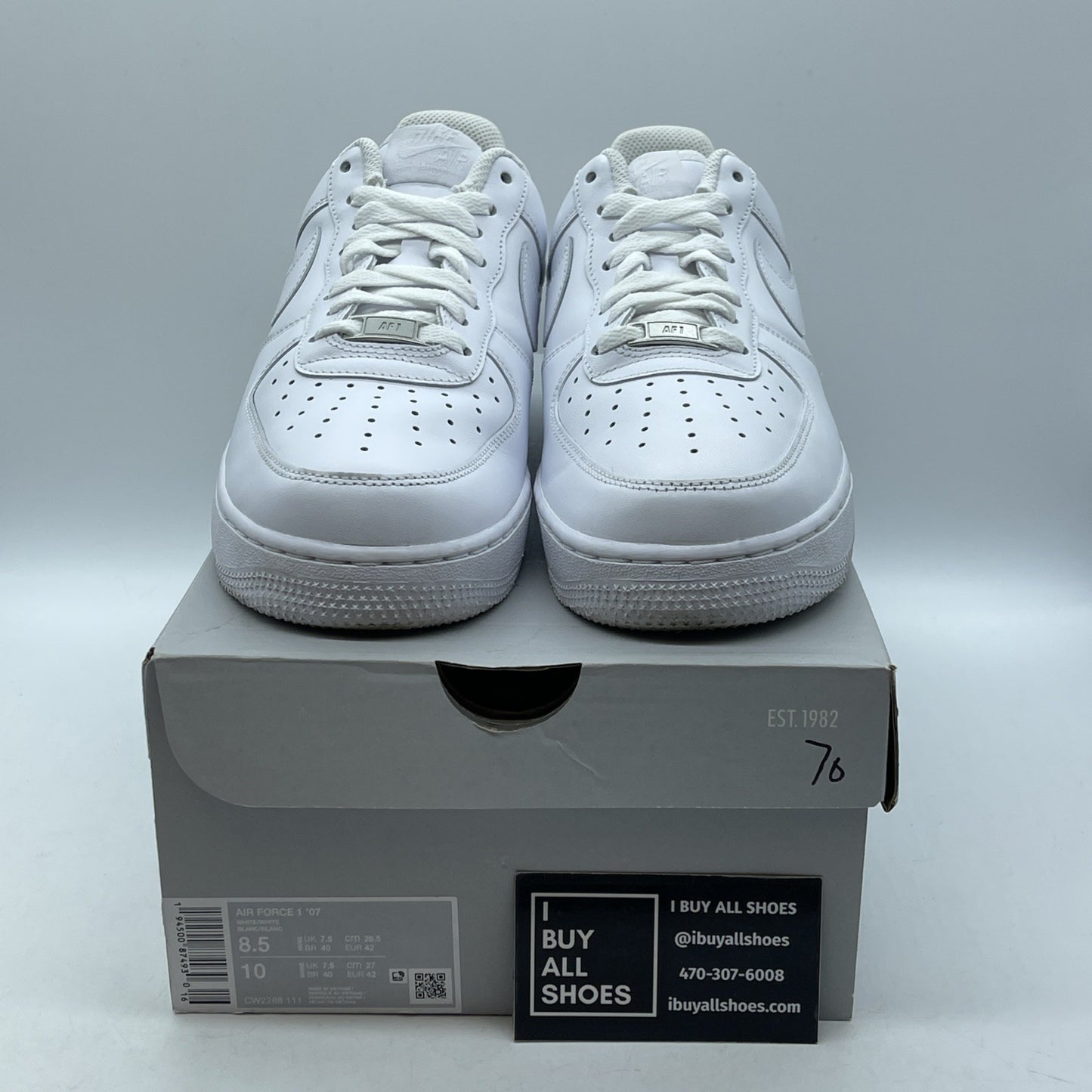 Size 8.5 - Nike Air Force 1 '07 Low Triple White Leather (CW2288-111)