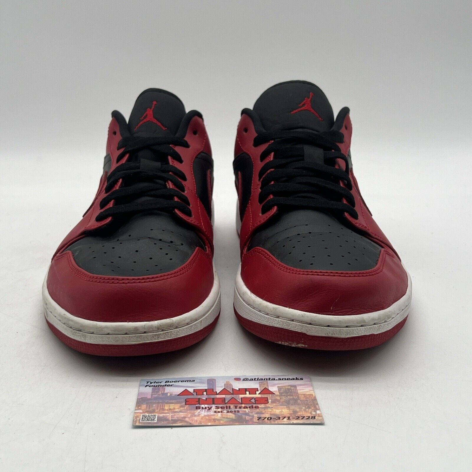 Size 13 - Air Jordan 1 Low Reverse Bred Black Red White Leather (553558-606)