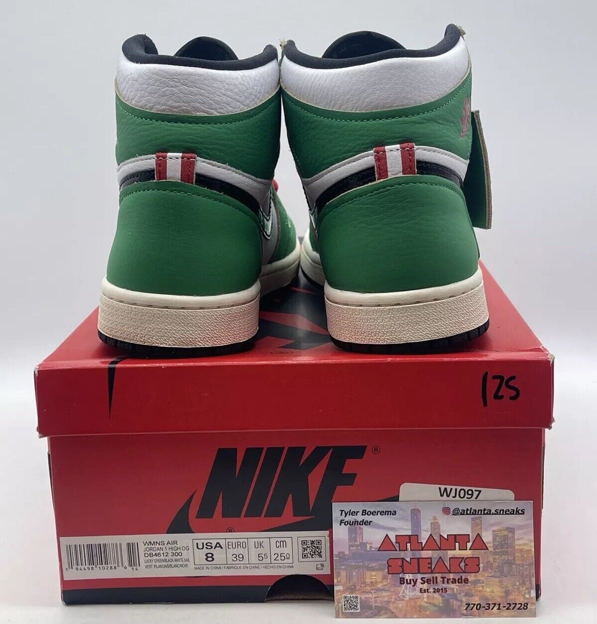 Size 8 - Air Jordan 1 Retro OG High Lucky Green W White Black Red (DB4612-300)