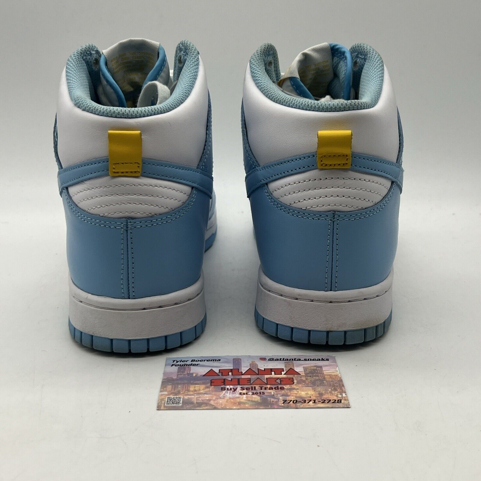 Size 9.5 - Nike Dunk High Blue Chill Leather Used Yellow White Powder Blue