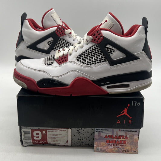 Size 9.5 - Jordan 4 Retro Fire Red 2012 White Red Black (308497-110)