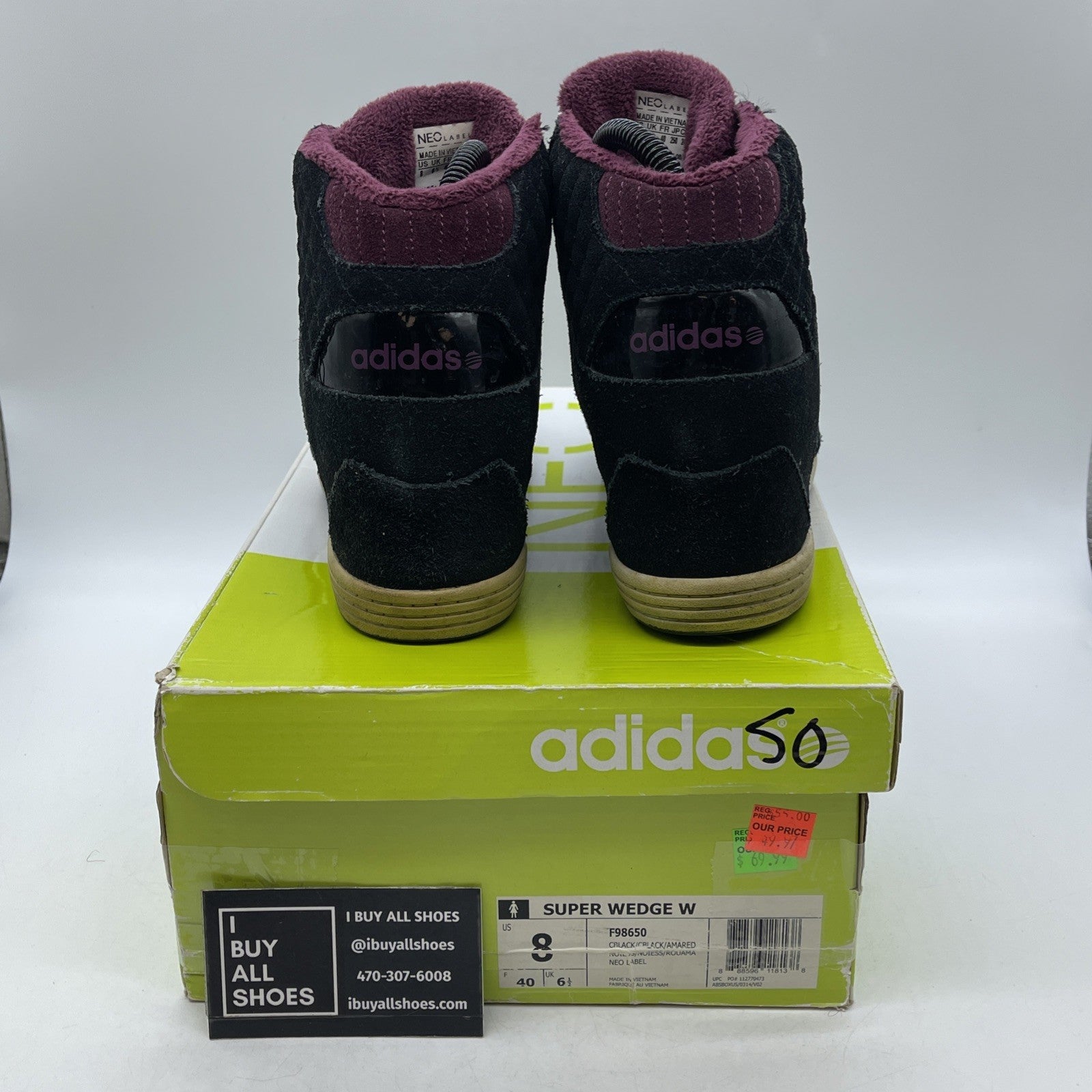 Size 8 - Adidas Neo Super Wedge Lace Up Sneaker Black  (F98650)