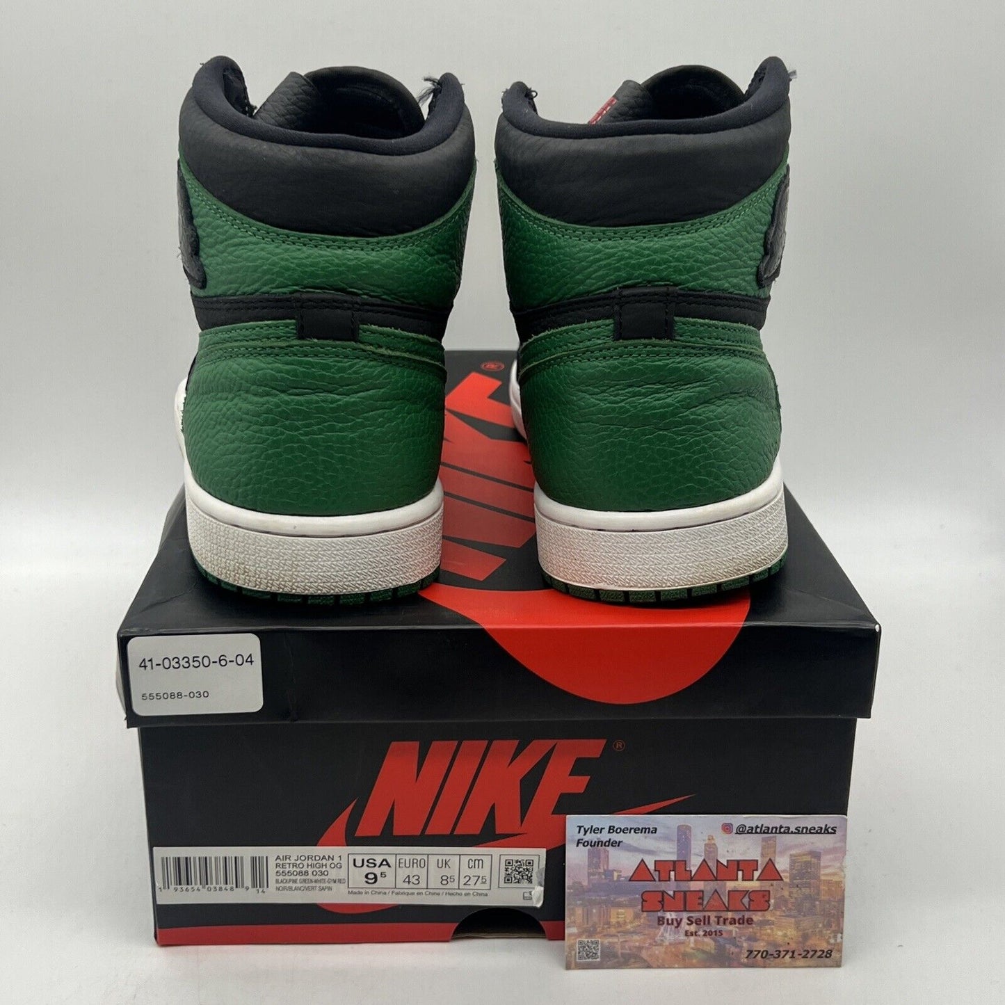 Size 9.5 - Jordan 1 Retro OG High Pine Green 2.0 Black White Green Red Leather