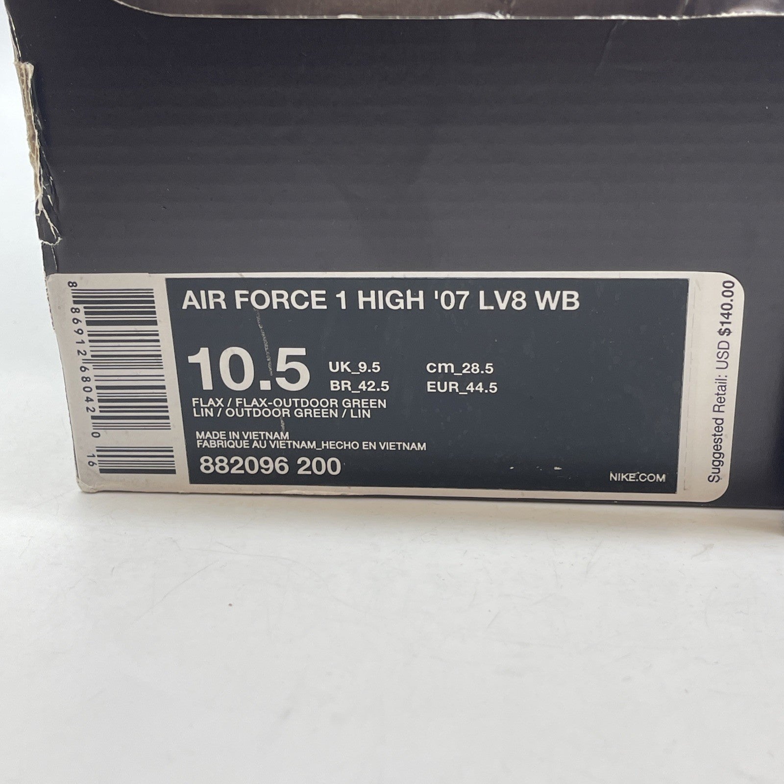 Size 10.5 - Nike Air Force 1 '07 LV8 WB High Flax Brown Suede (882096-200)