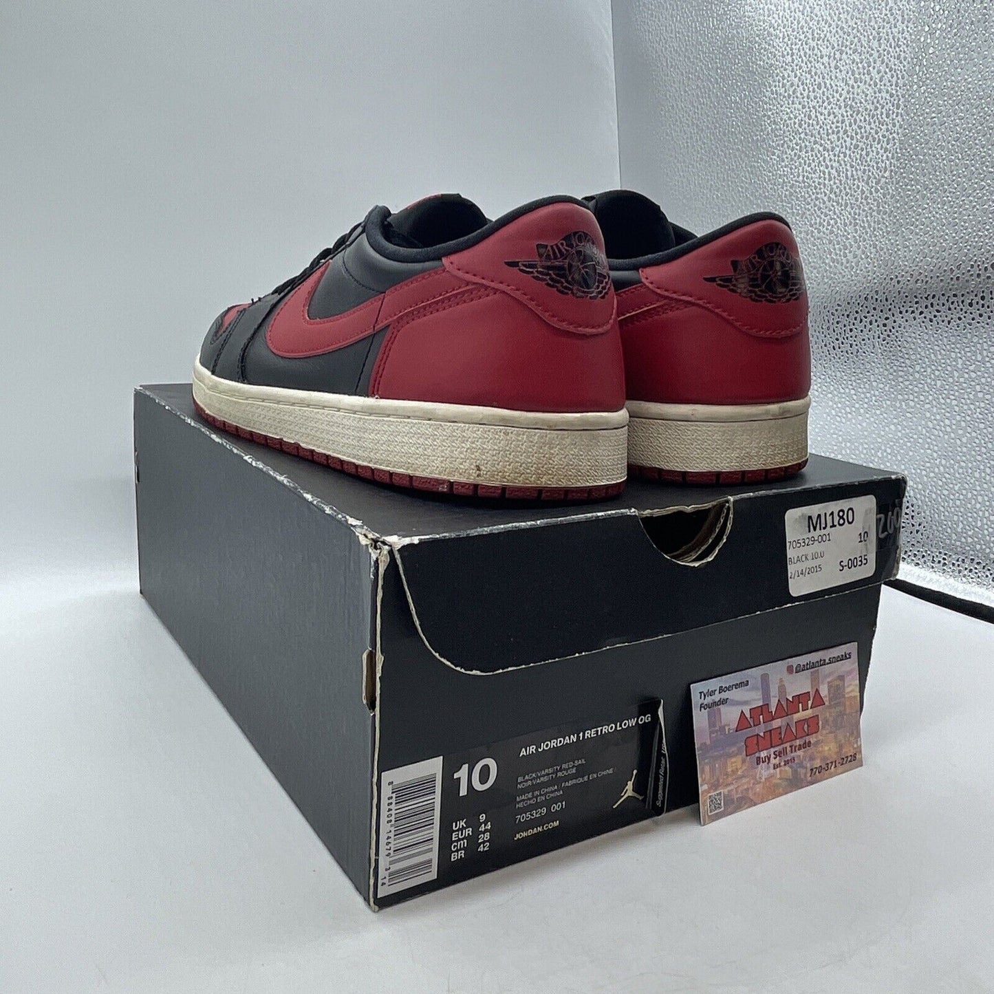 Size 10 - Air Jordan 1 Retro OG Low Bred White Red Black Leather (705329-001)