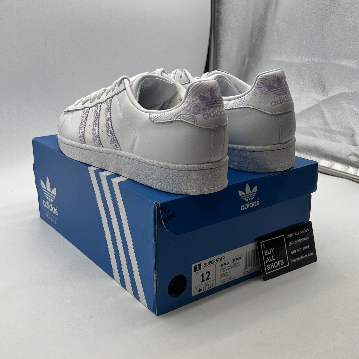 Size 12 - Adidas Superstar Paisley - White Purple Glow (BD7429)