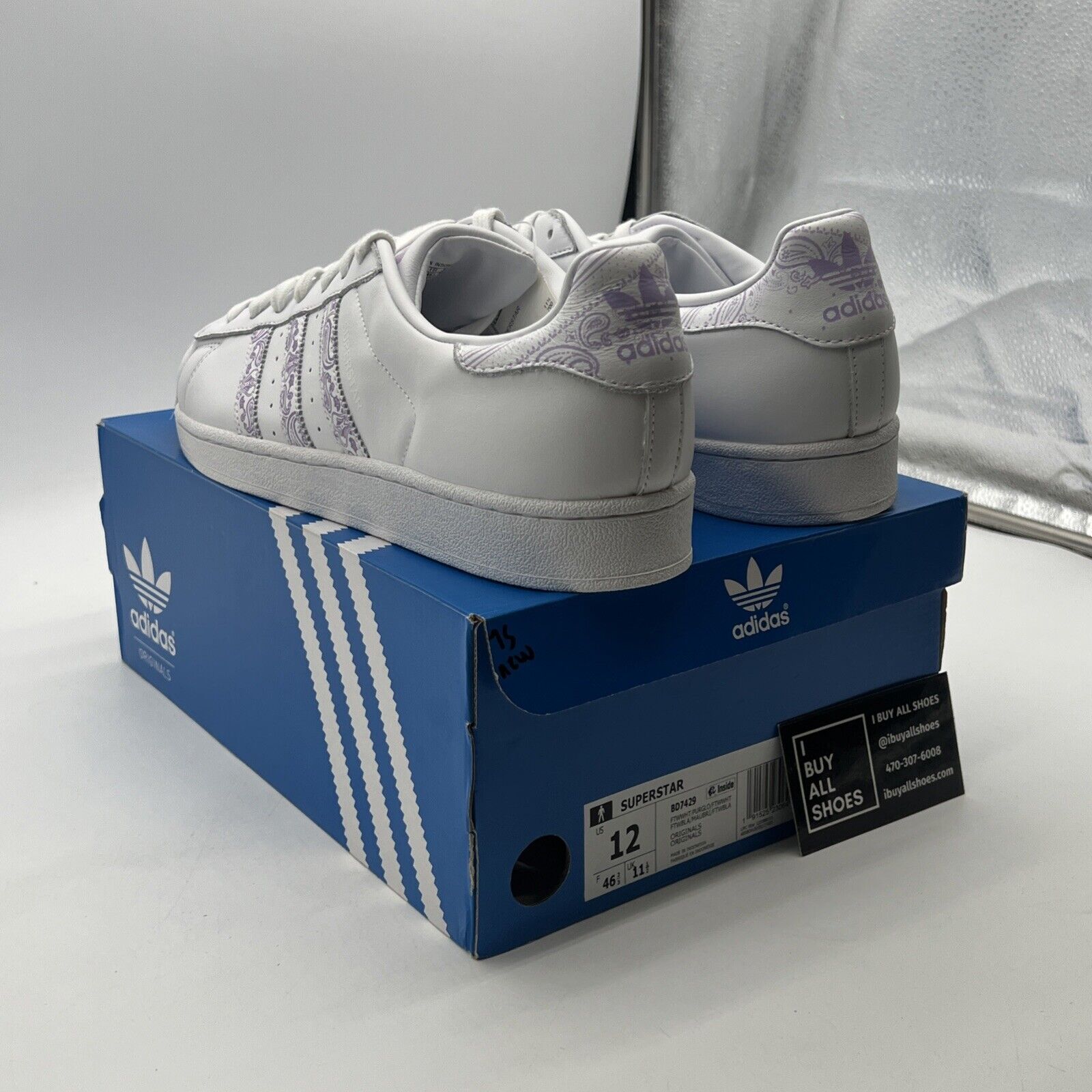 Size 12 - Adidas Superstar Paisley - White Purple Glow (BD7429)