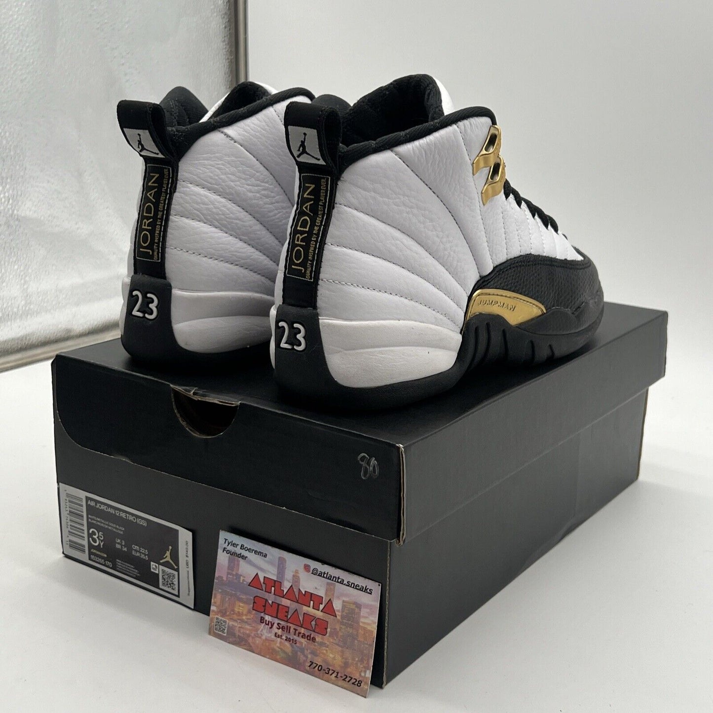 Size 3.5Y - Jordan 12 Royalty Black White Gold Leather (153265-170)