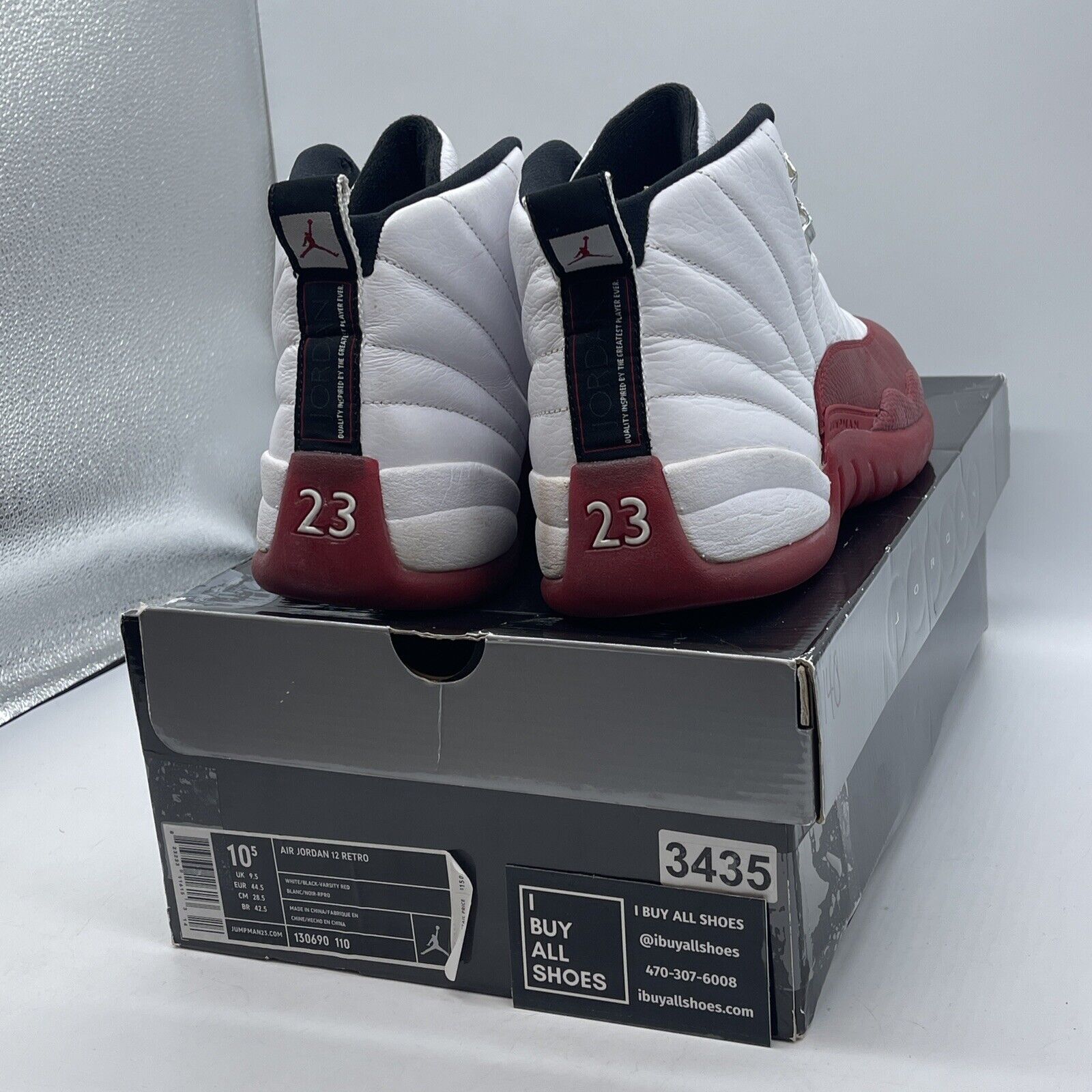 Size 10.5 - Air Jordan 12 Retro 2009 Cherry Black White Leather (130690-110)