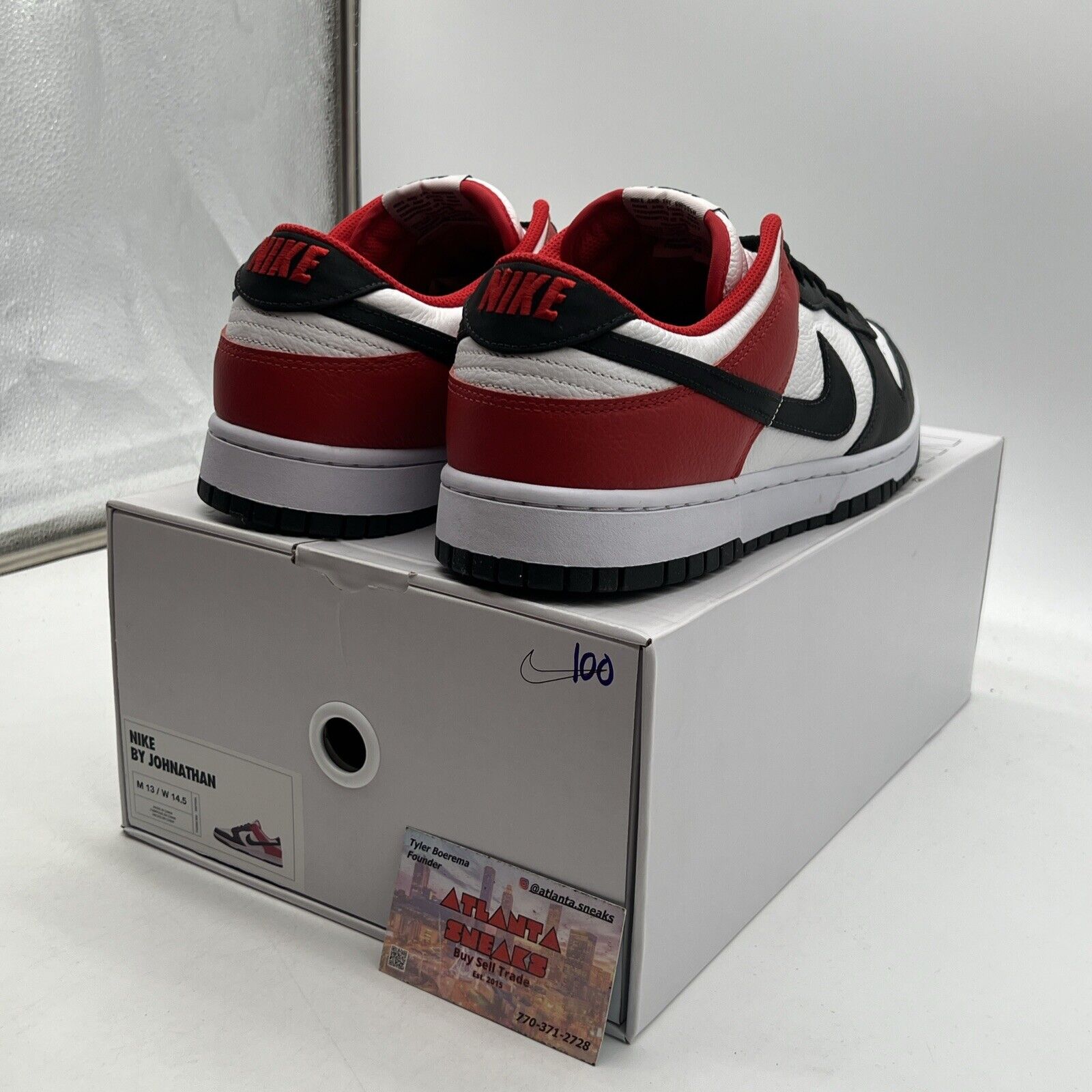 Size 13 - NIKE DUNK LOW NIKE BY YOU ID "CHICAGO" WHITE-BLACK-RED (FN0569-900)