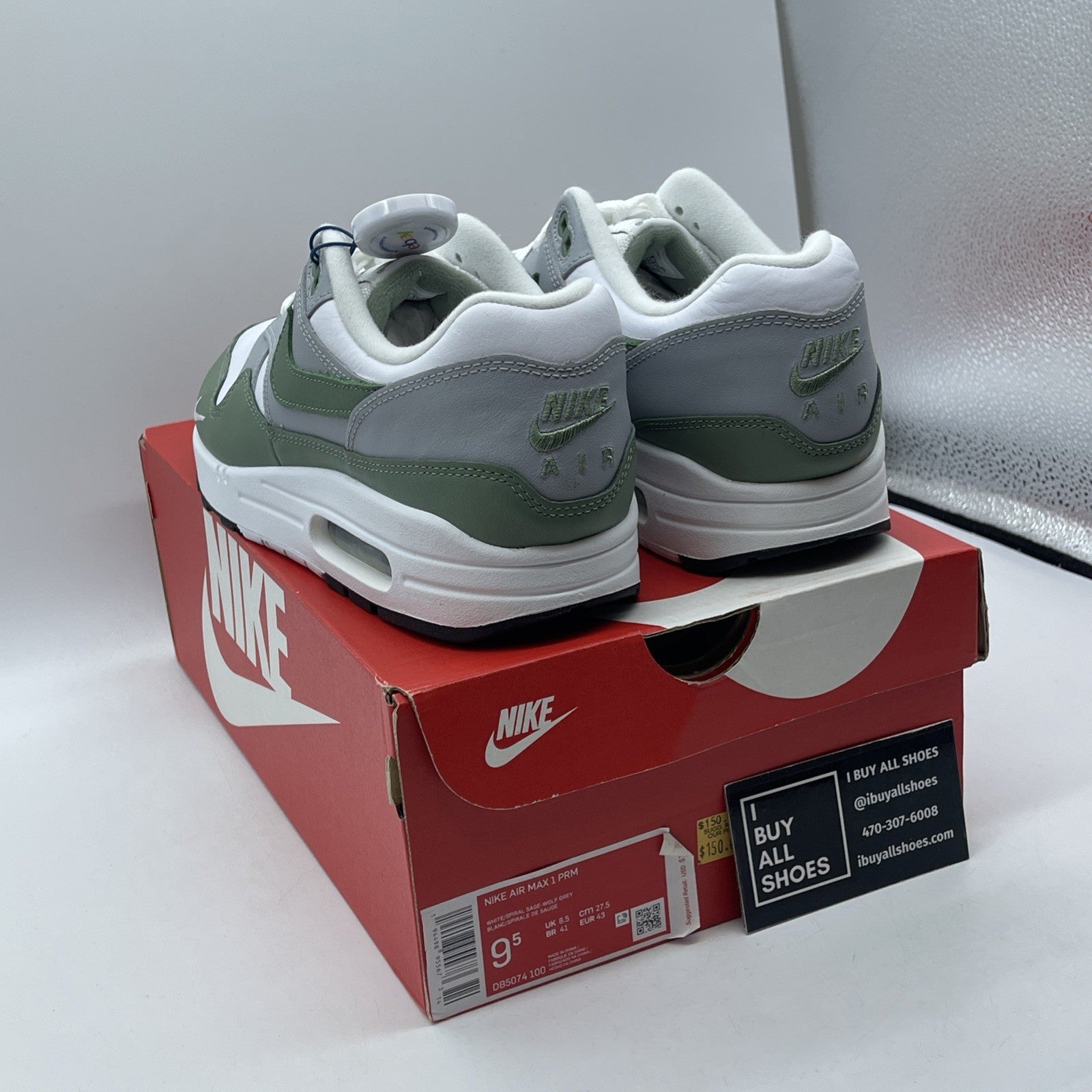 Size 9.5 - Nike Air Max 1 Grey Mint Grey White Leather (AH8145-015)