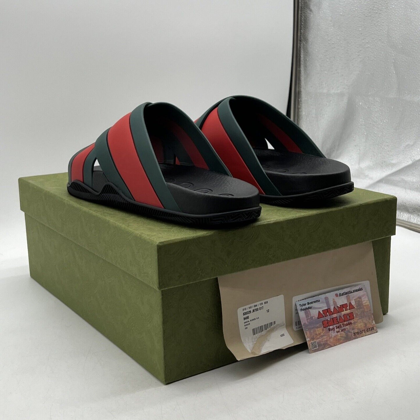 Size 12 - NEW AUTHENTIC GUCCI WEB STRIPE SLIDE 'GREEN RED'