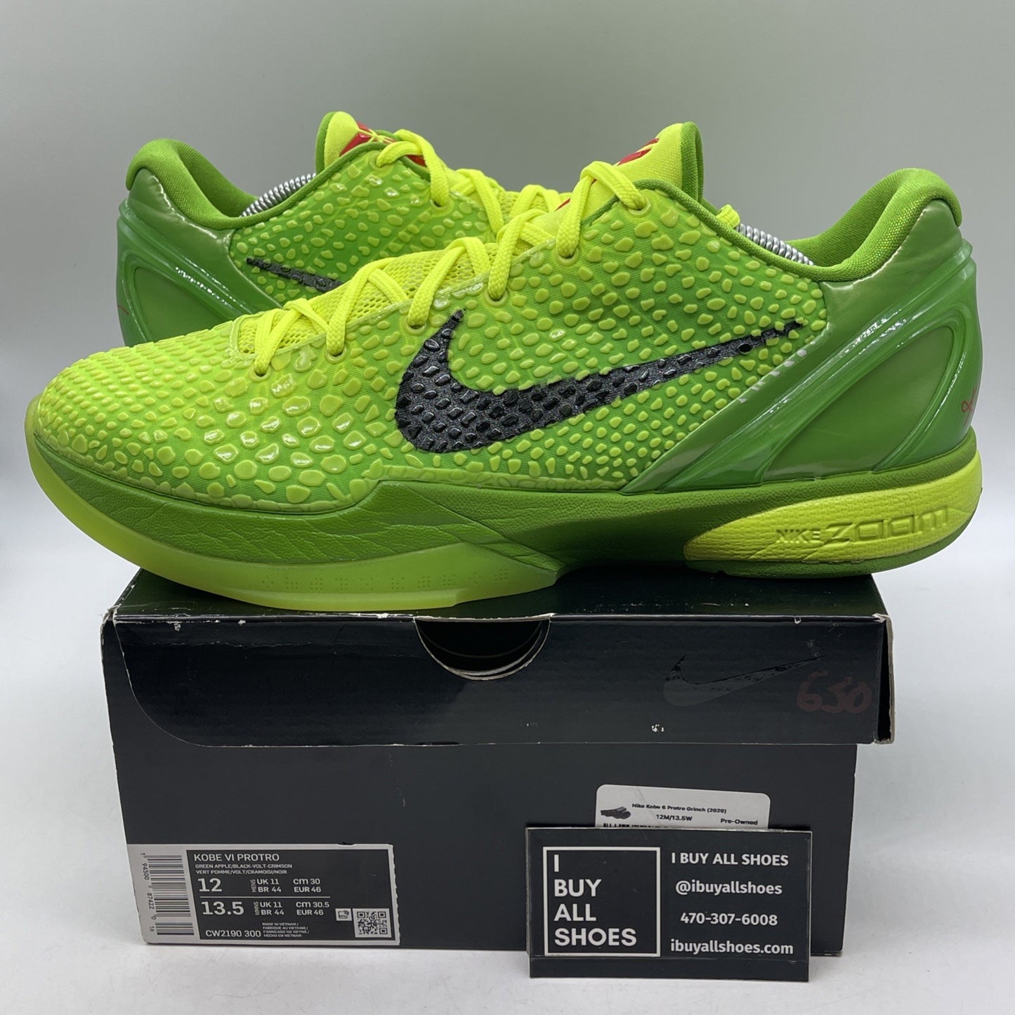 Size 12 - Nike Zoom Kobe 6 Protro Low Grinch (CW2190-300)