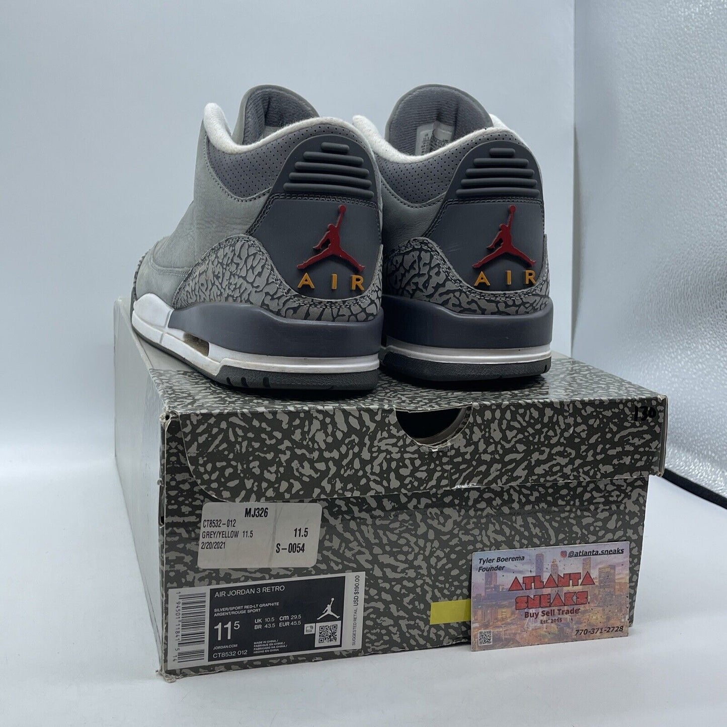 Size 11.5 - Jordan 3 Retro Mid Cool Grey Red White Suede Leather (CT8532-012)