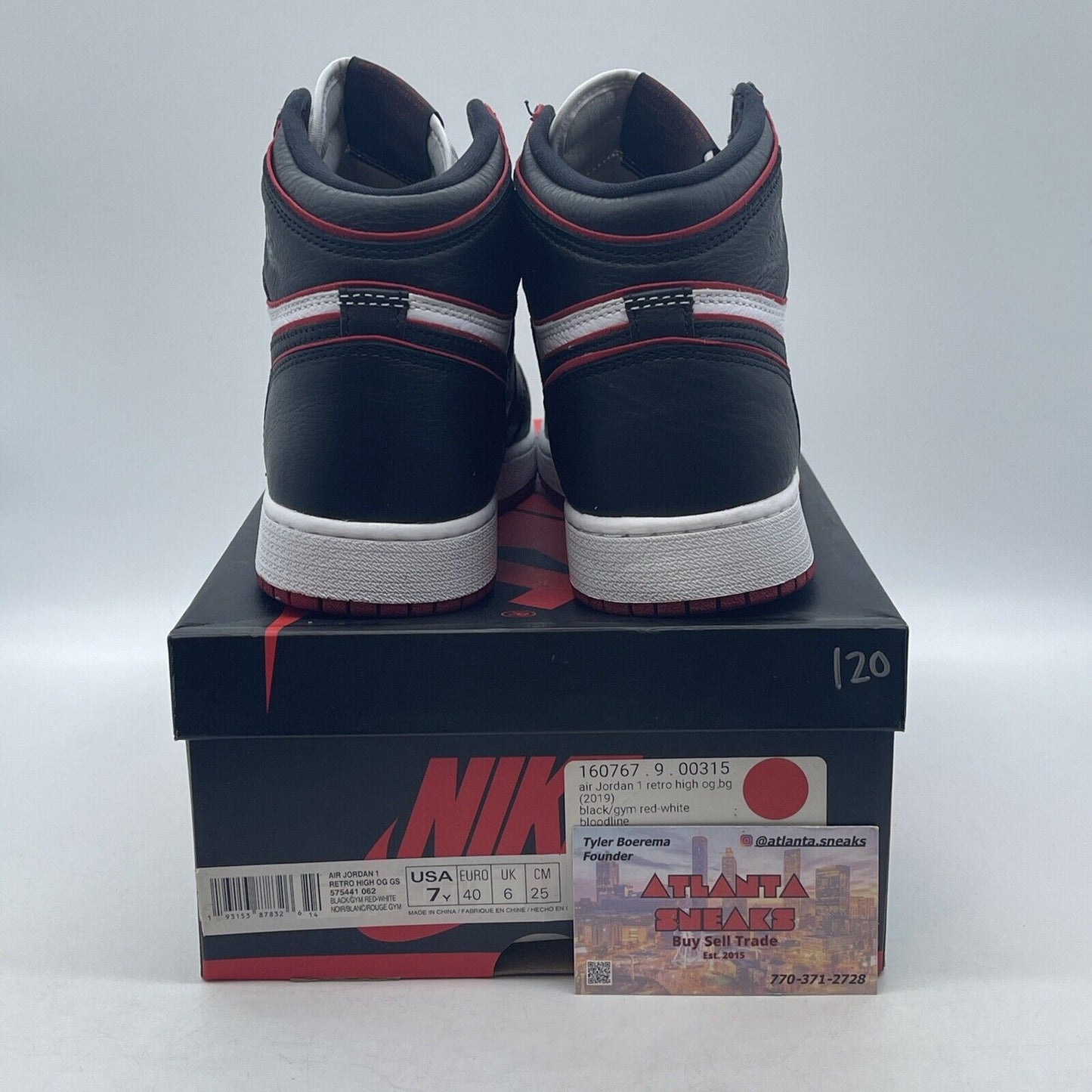 Size 7 - Jordan 1 Retro High OG Gym Red 2019 Black White Leather (575441-062)