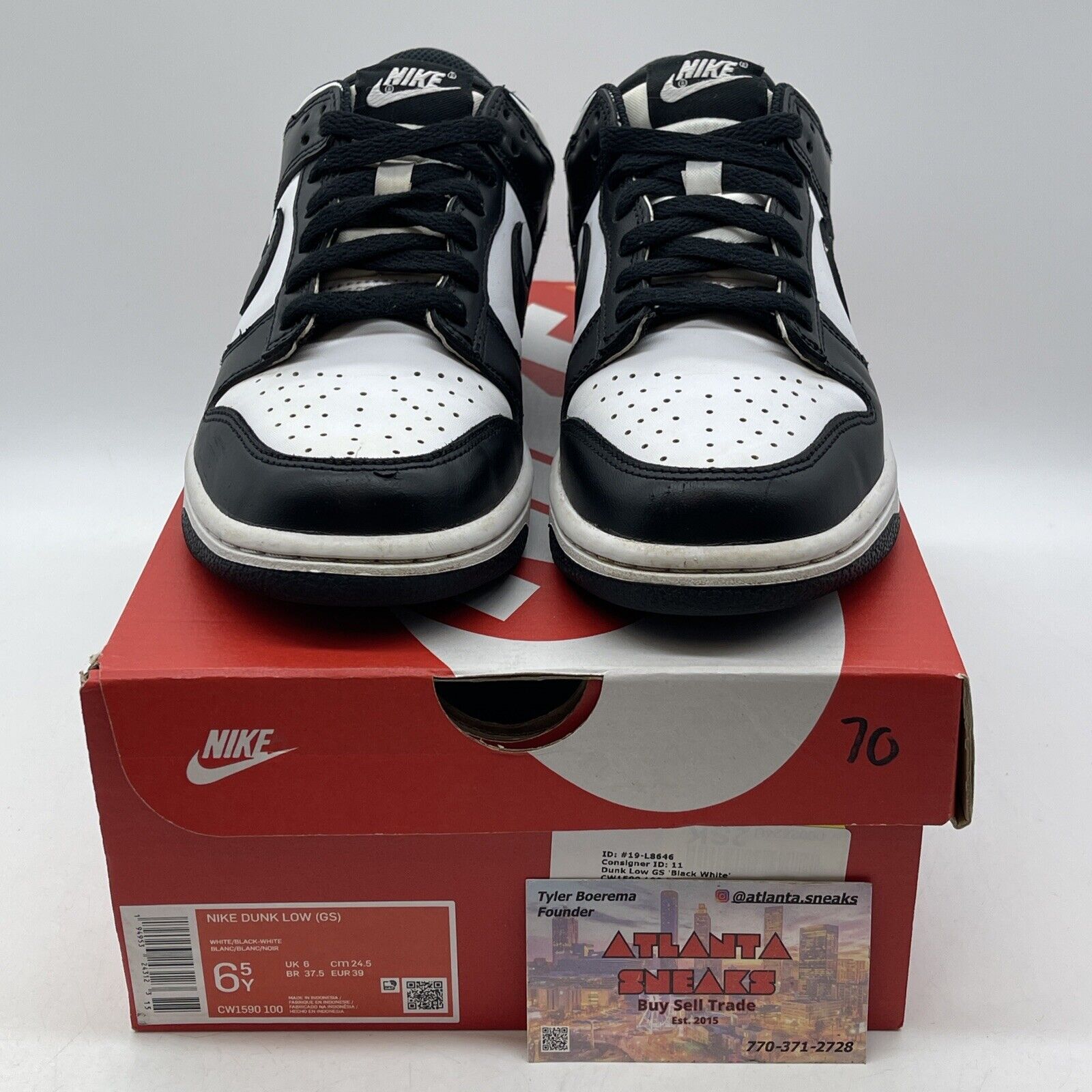 Size 6.5Y - Dunk Low GS Black white Leather  (CW1590-100)