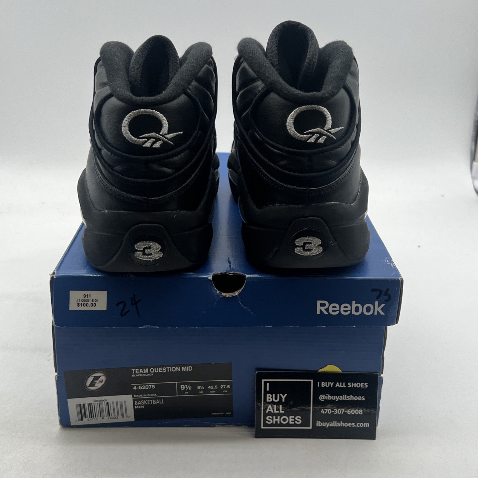 Size 9.5 - REEBOK QUESTION MID IVERSON BLACK/SILVER (4-52075)