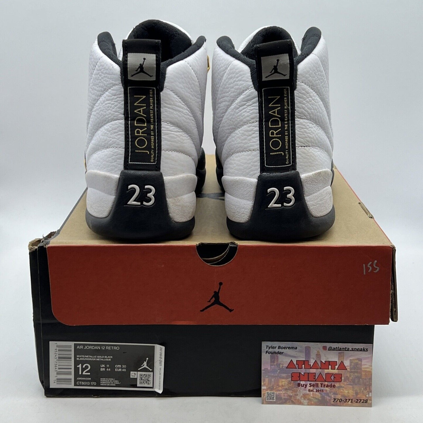 Size 12 - Jordan 12 Royalty White Black Leather Gold (CT8013-170)