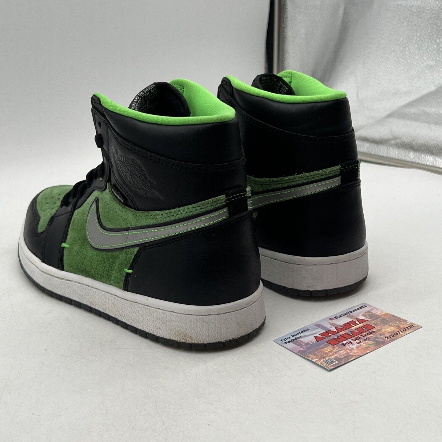 Size 9.5 - Air Jordan 1 Zoom High Zen Green Black White Suede (CK6637-002)