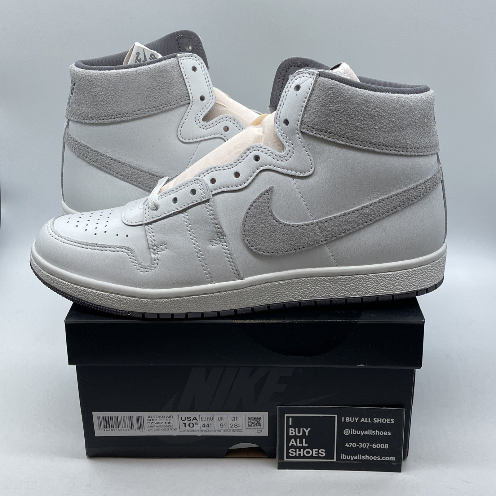 Size 10.5 - Jordan Air Ship PE SP Tech Grey White Leather Suede (DZ3497-100)