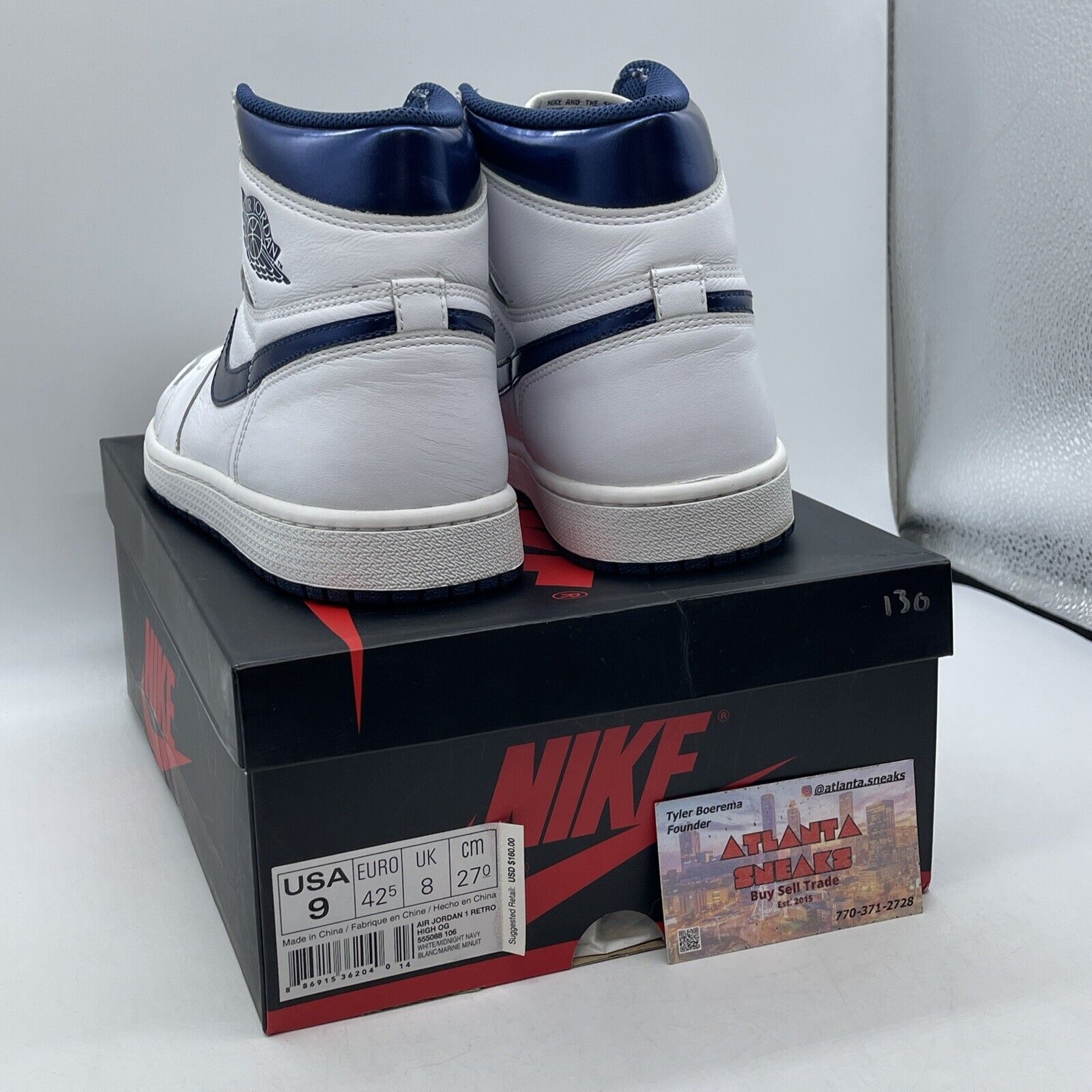 Size 9 - Air Jordan 1 Retro OG High Metallic Navy White Leather (555088-106)