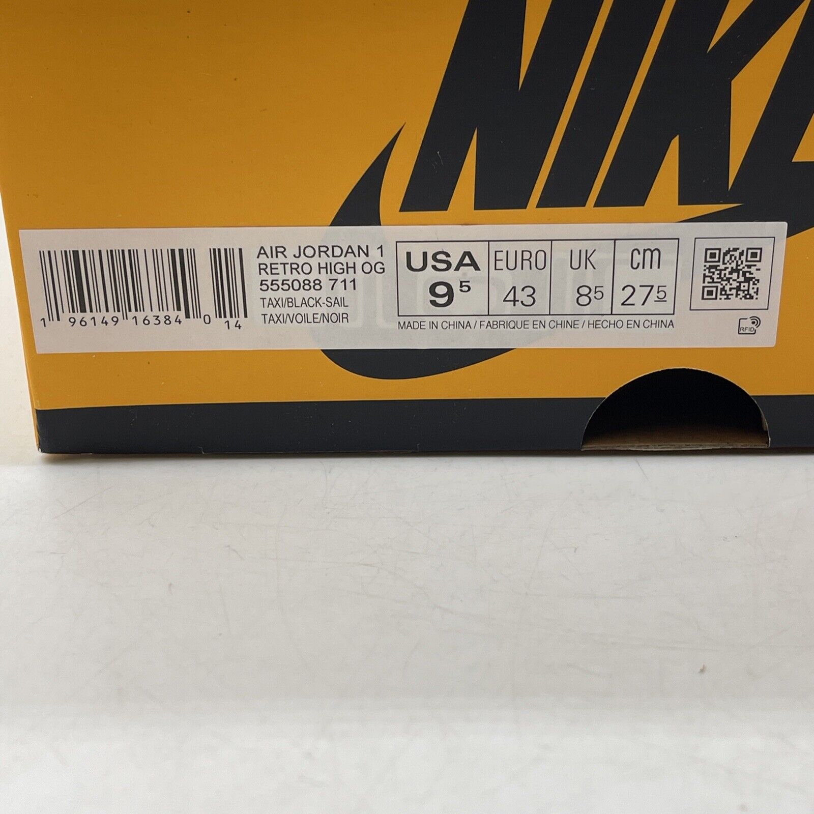 Size 9.5 - Jordan 1 Retro OG High Yellow Toe White Black (555088-711)