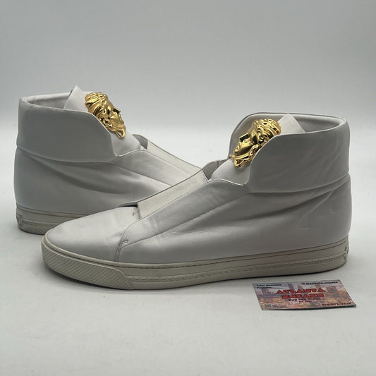 Size 14 - Versace Medusa Gold Sneaker Embellish Palazzo White