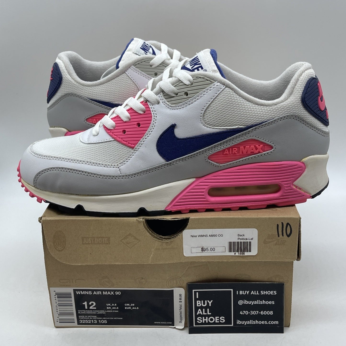 Size 12W - Nike Air Max 90 Laser Pink (325213-105)