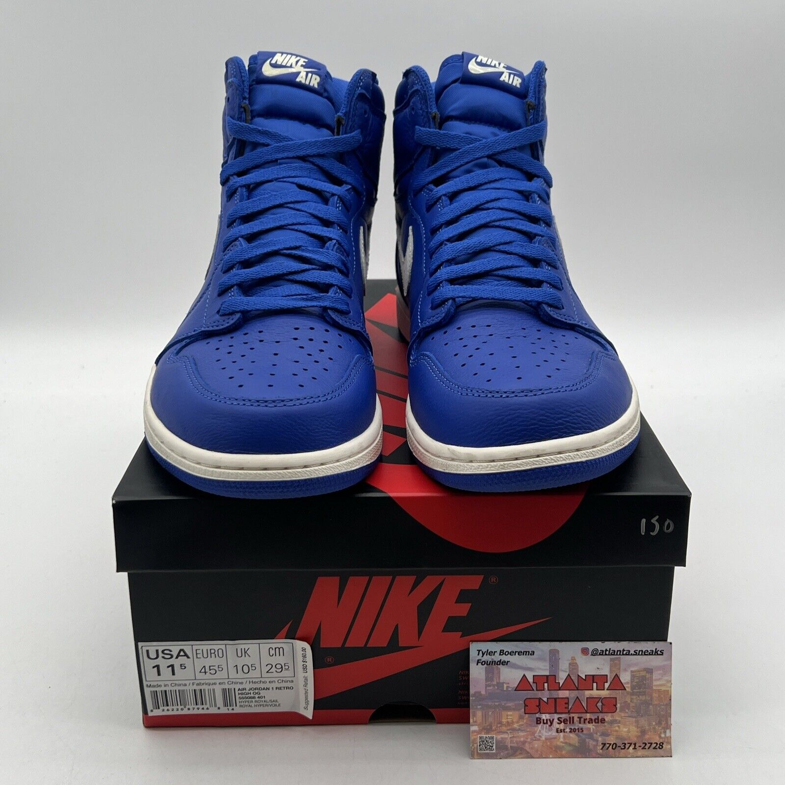 Size 11.5 - Air Jordan 1 Retro OG High Hyper Royal White Leather (555088-401)