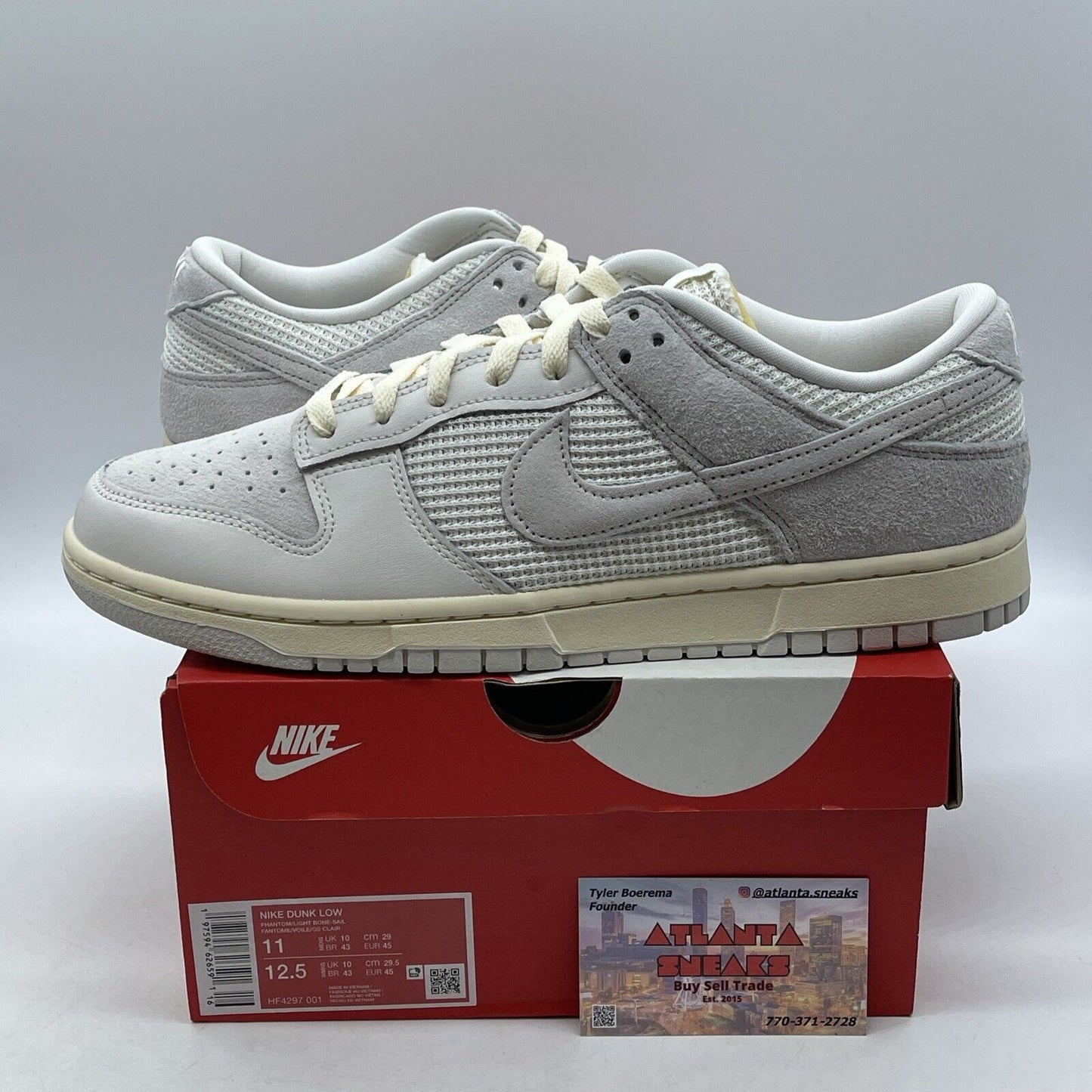 Size 11 - Nike Dunk Low Phantom Grey White Suede Leather (HF4297-001)