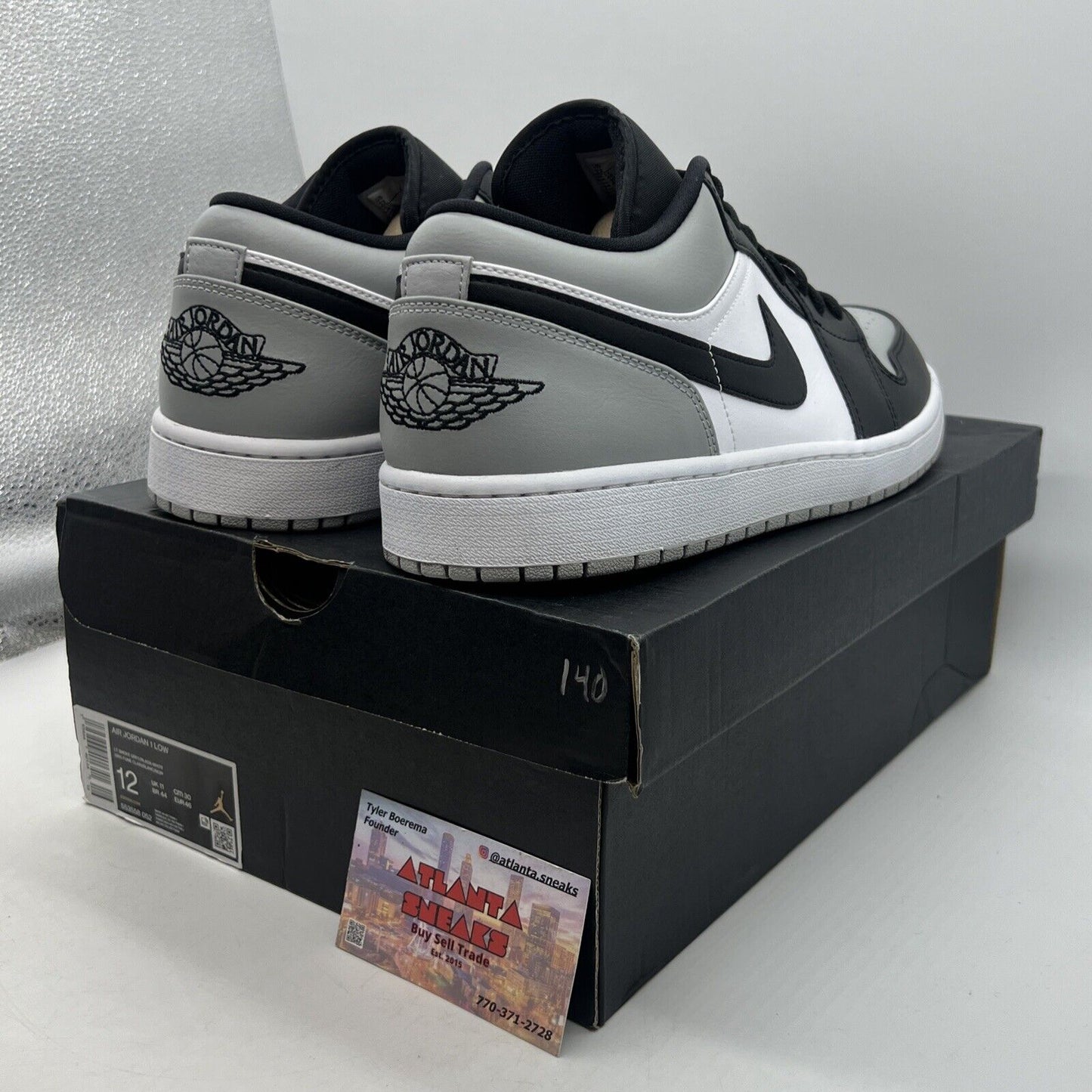 Size 12 - Jordan 1 Low Shadow Toe Black White Grey Leather (553558-052)