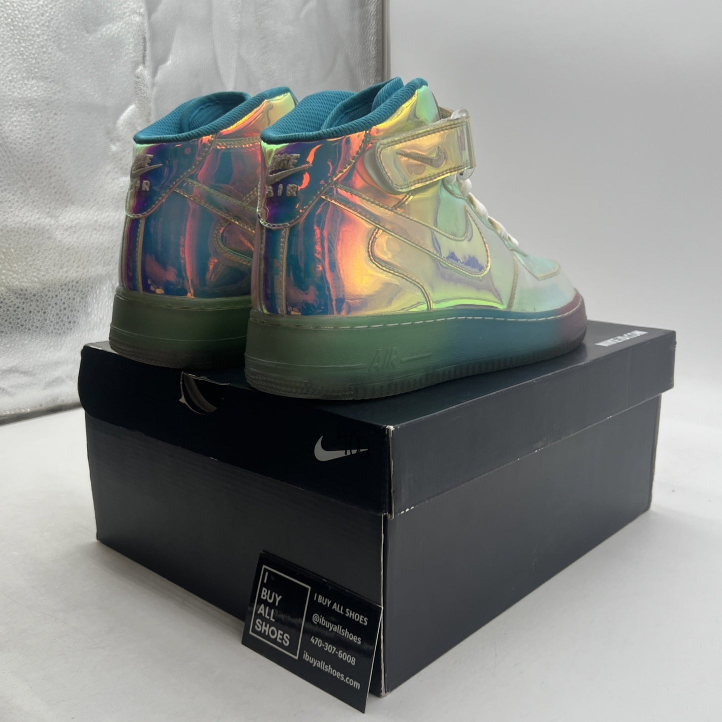 Size 9.5 -Nike Air Force 1 Mid Iridescent ID Blue Multicolor/Violet (779425-991)