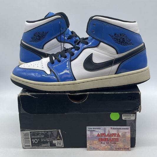 Size 10.5 - Air Jordan 1 SE Mid Signal Blue White Black Leather (DD6834-402)