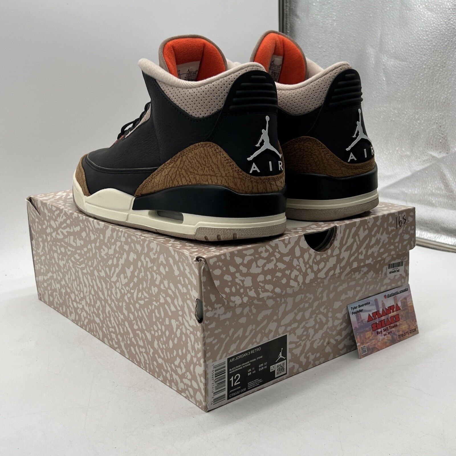 Size 12 - Jordan 3 Retro Mid Desert Elephant Black Leather White (CT8532-008)
