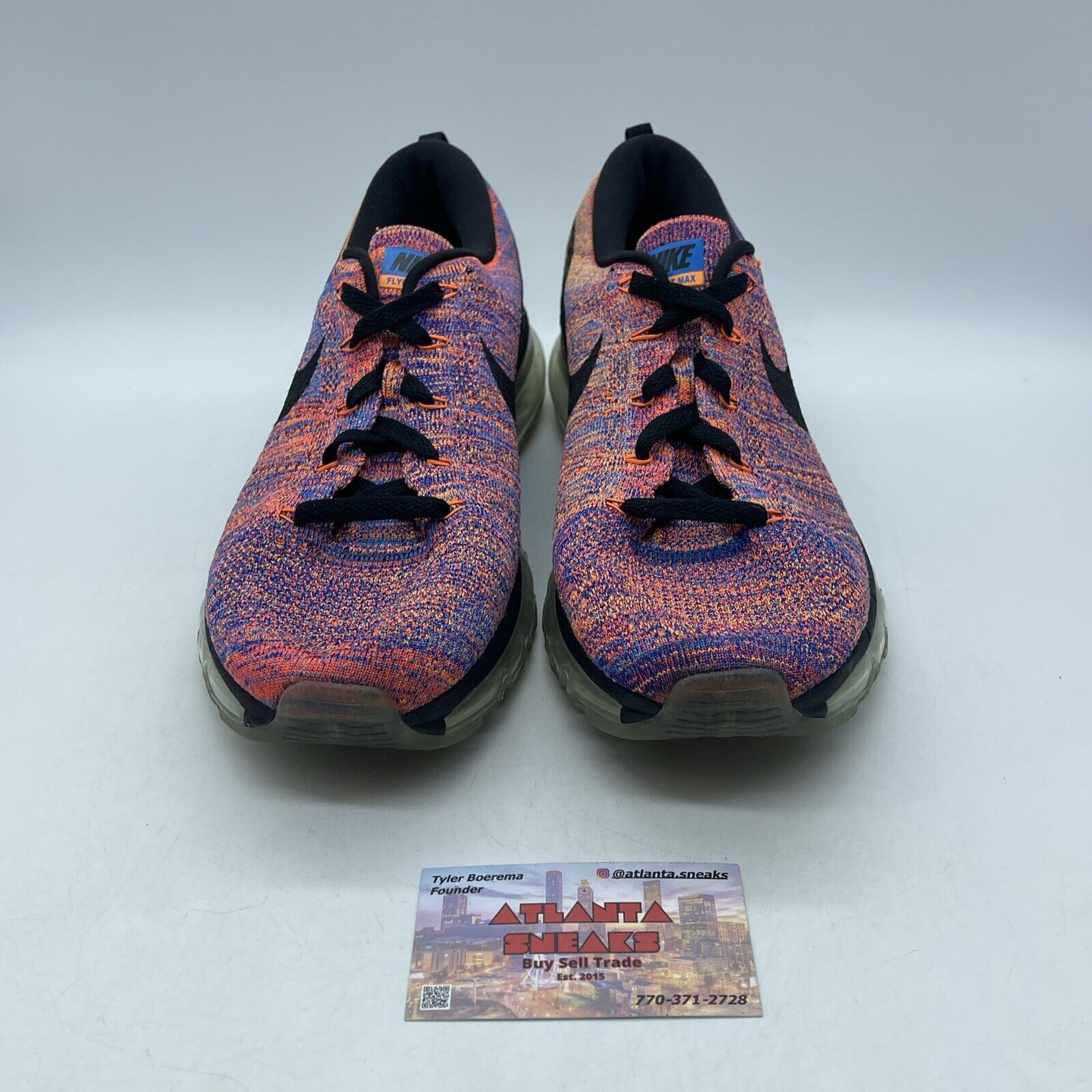 Size 10.5 - Nike Flyknit Air Max Blue Concord Crimson Orange Suede (620469-404)